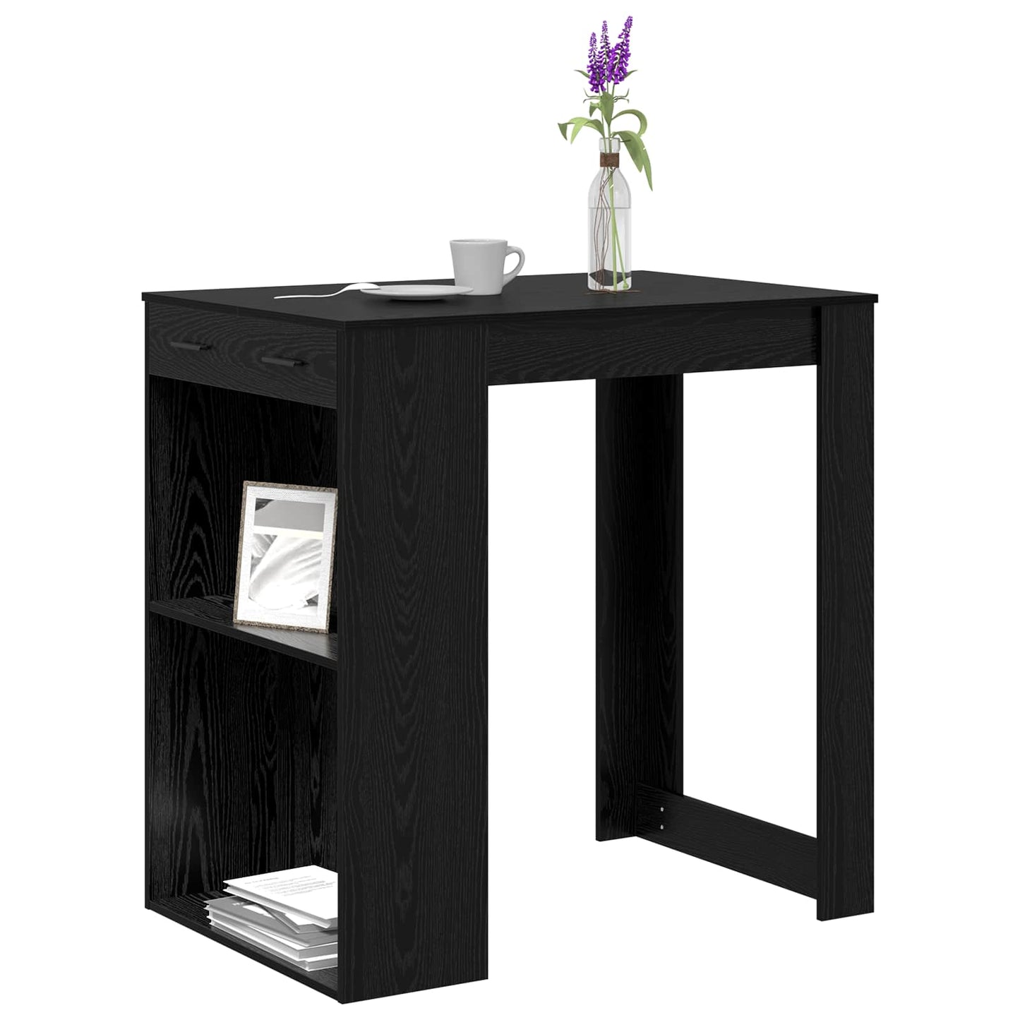 Barbord med skuff Svart Eik 102 x 70 x 103,5 cm Konstruert tre