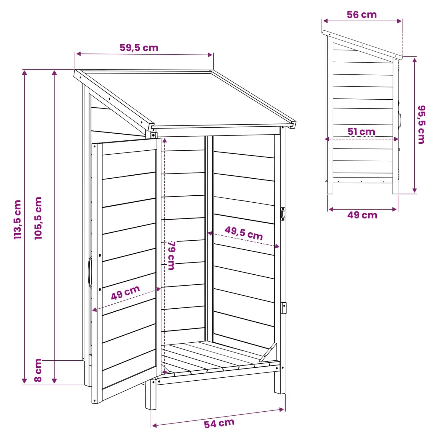 Hagehus med tak med lås Hvit 59 x 56 x 113,5 cm Massiv Furu Tre