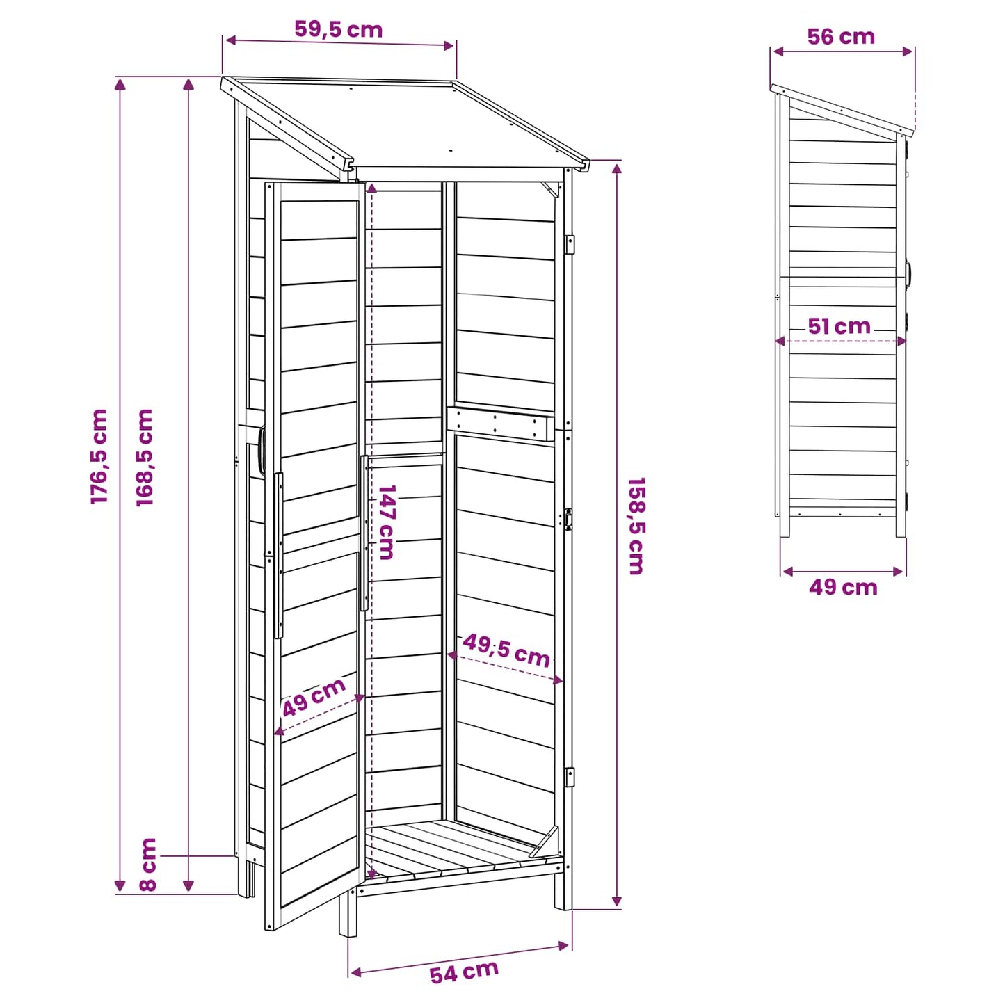 Hagehus med tak Brun 59,5 x 56 x 176,5 cm Massiv Furu Tre