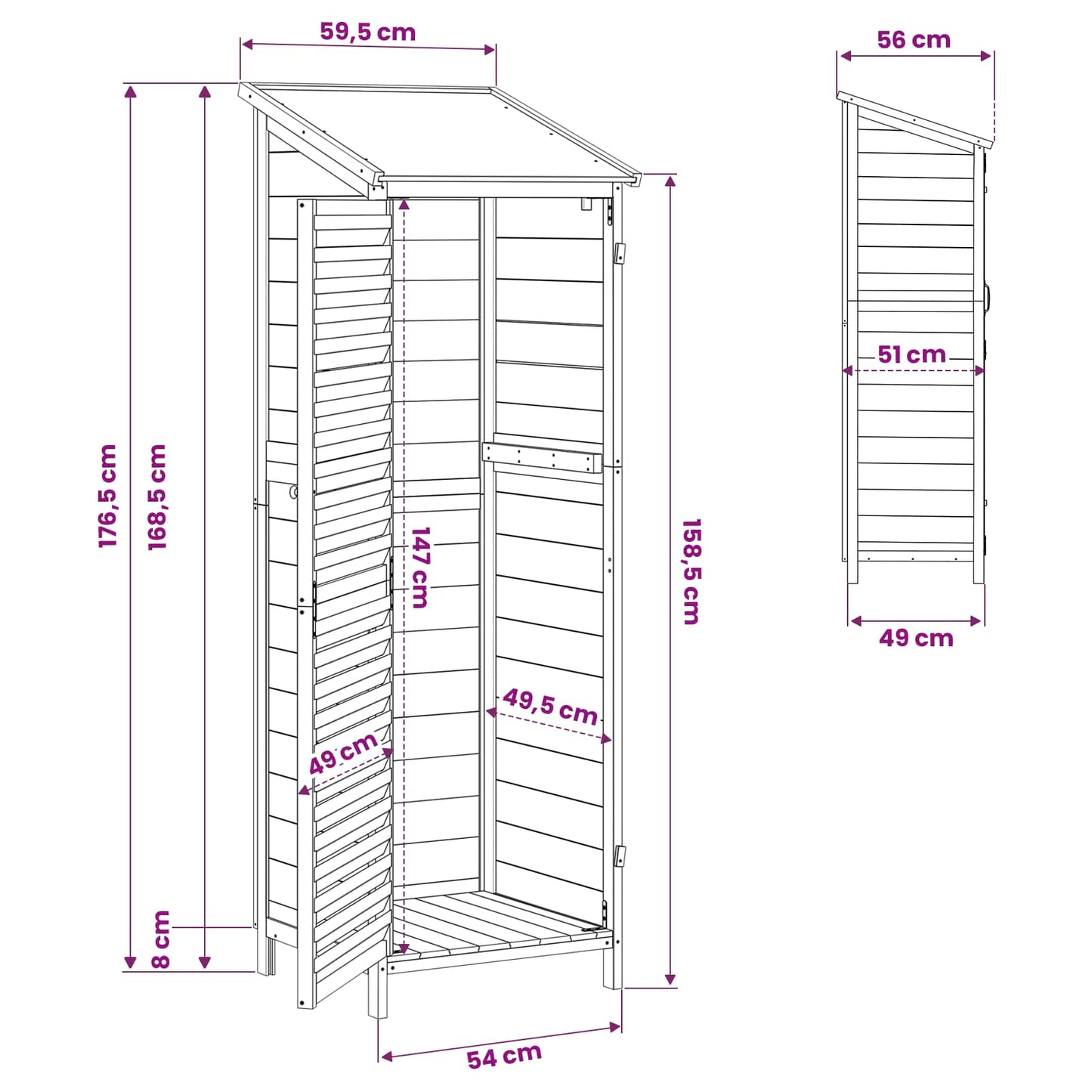 Hagehus med tak Naturlig 59 x 56 x 176 cm Massiv Furu Tre