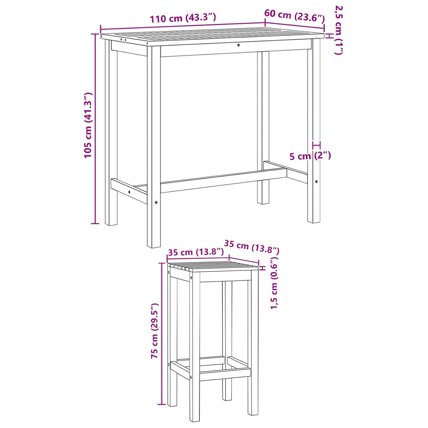Ute Barsett 5 pcs Ubehandlet Massivt Teaktre