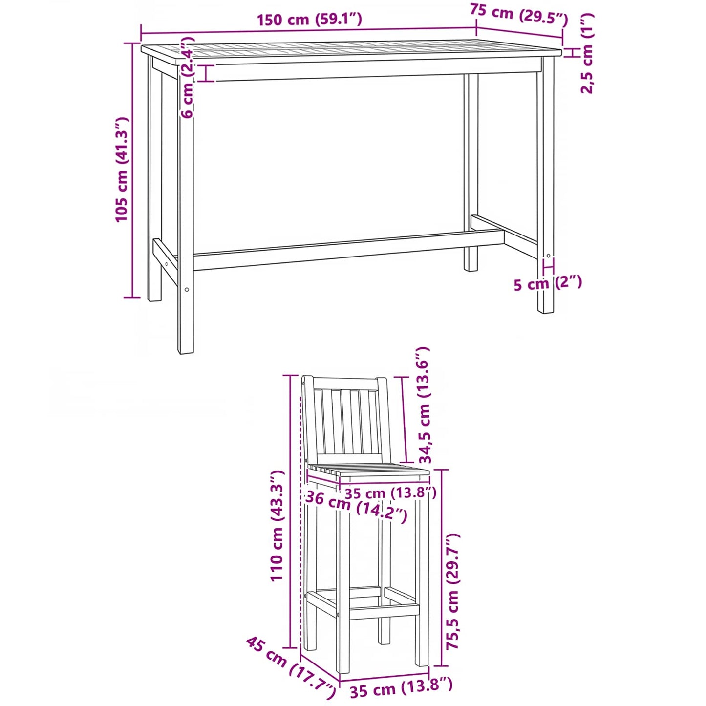 Ute Barsett 5 pcs Naturlig Massivt Teaktre