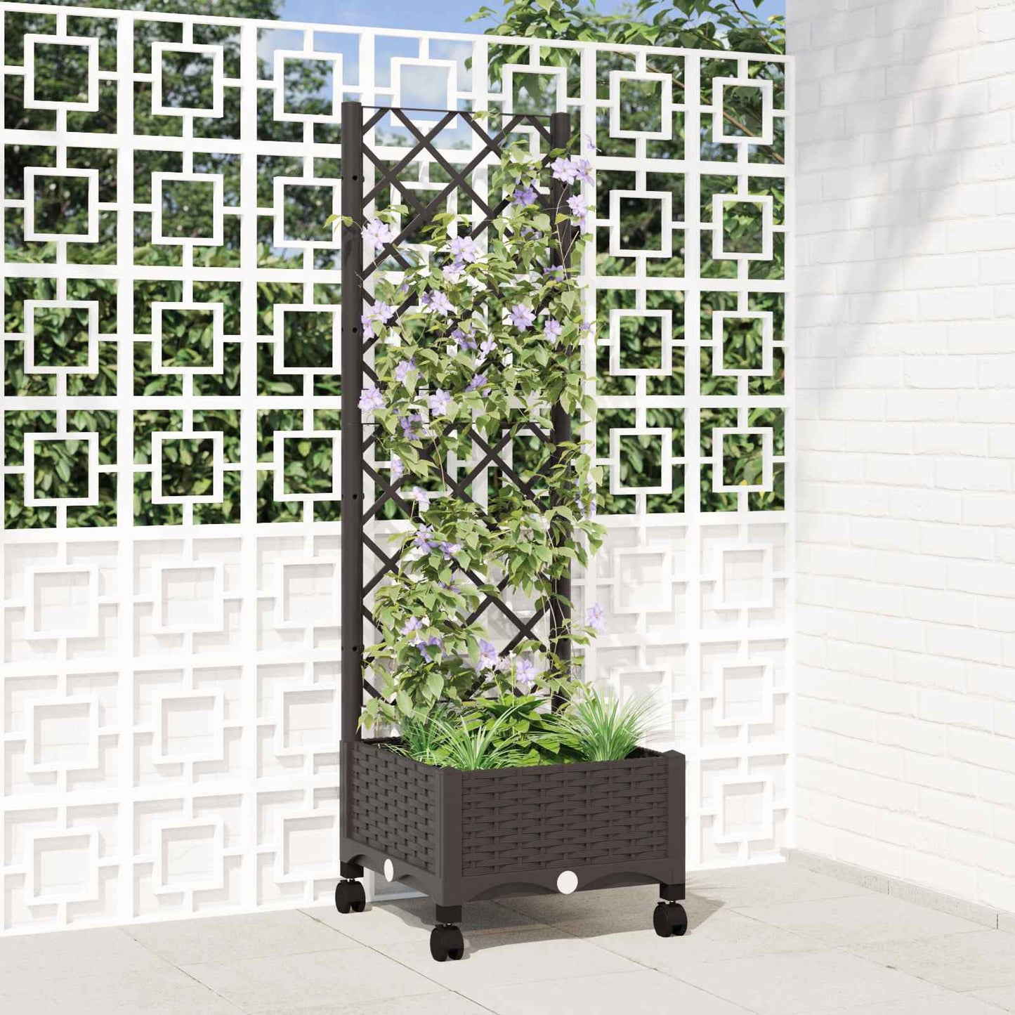 Hageplanter med espalier og hjul Brun 40 x 40 x 131,5 cm PP
