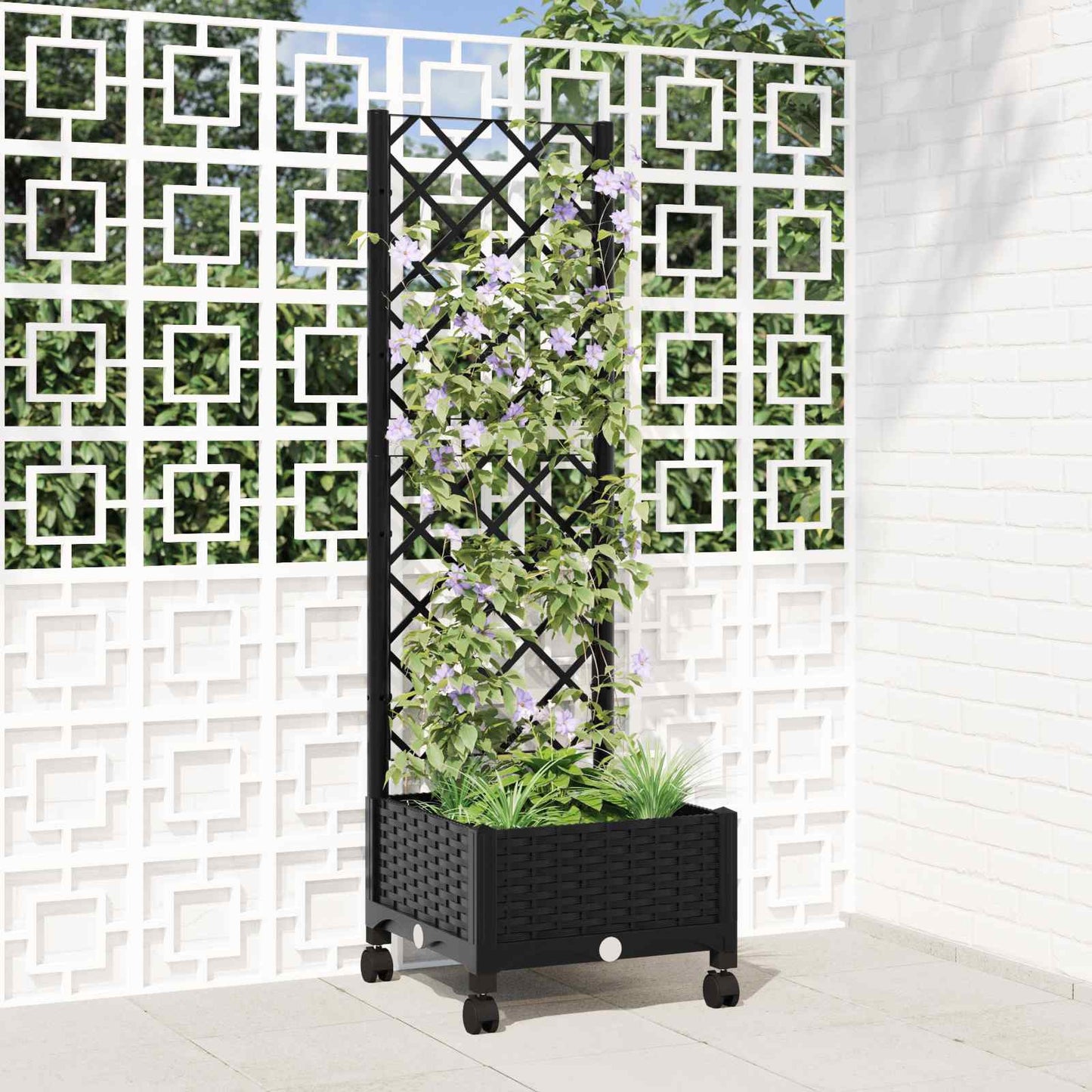 Hageplanter med espalier og hjul Svart 40 x 40 x 131,5 cm PP