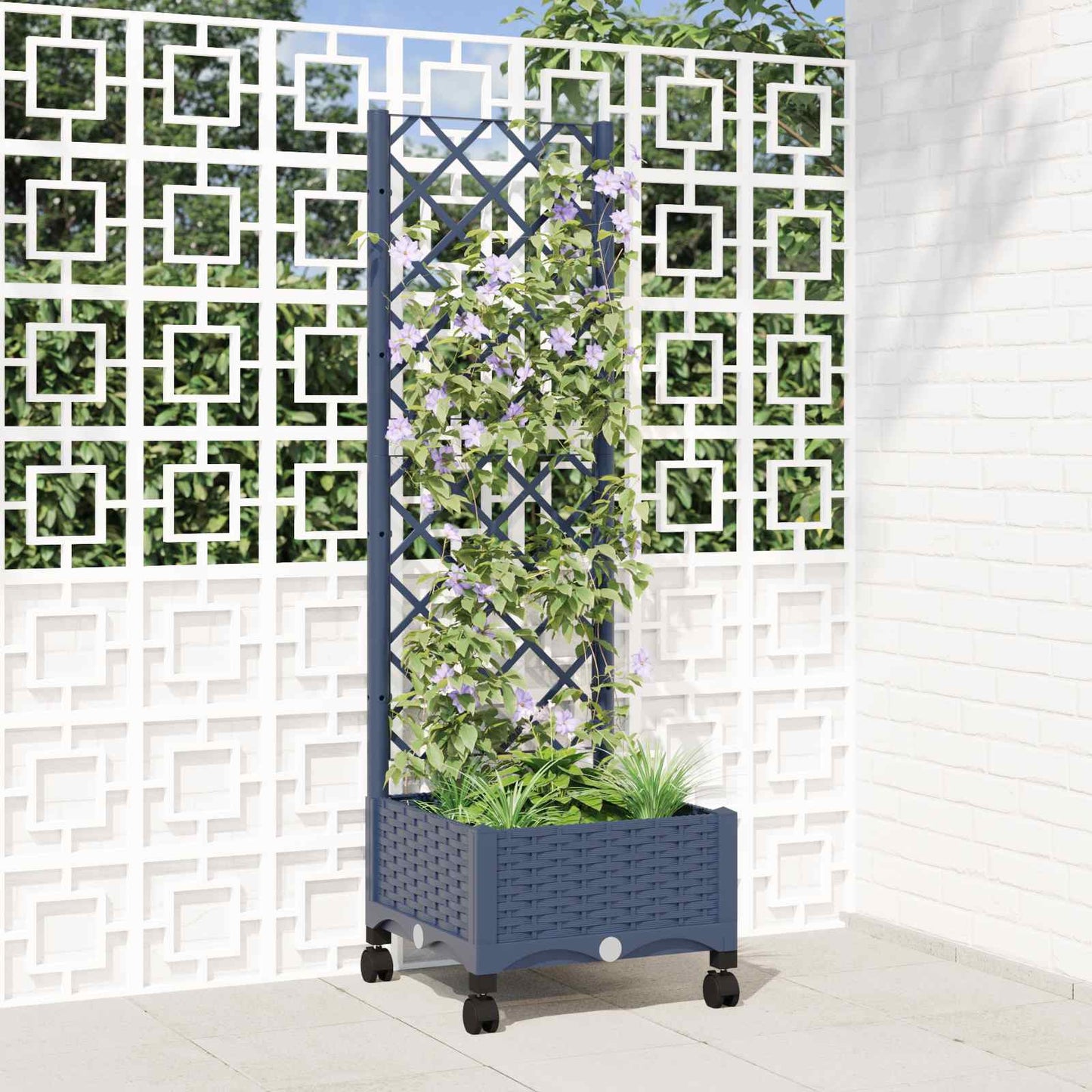 Hageplanter med espalier og hjul Blågrå 40 x 40 x 131,5 cm PP