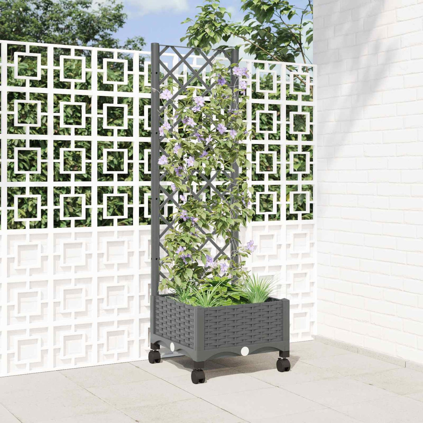 Hageplanter med espalier og hjul Lysegrå 40 x 40 x 131,5 cm PP