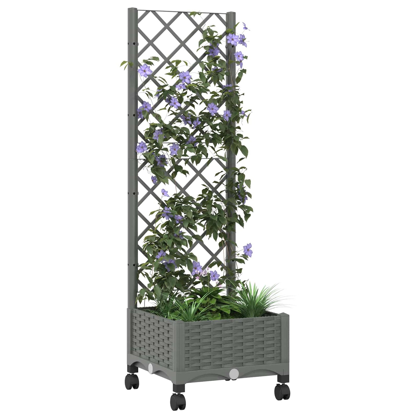 Hageplanter med espalier og hjul Lysegrå 40 x 40 x 131,5 cm PP