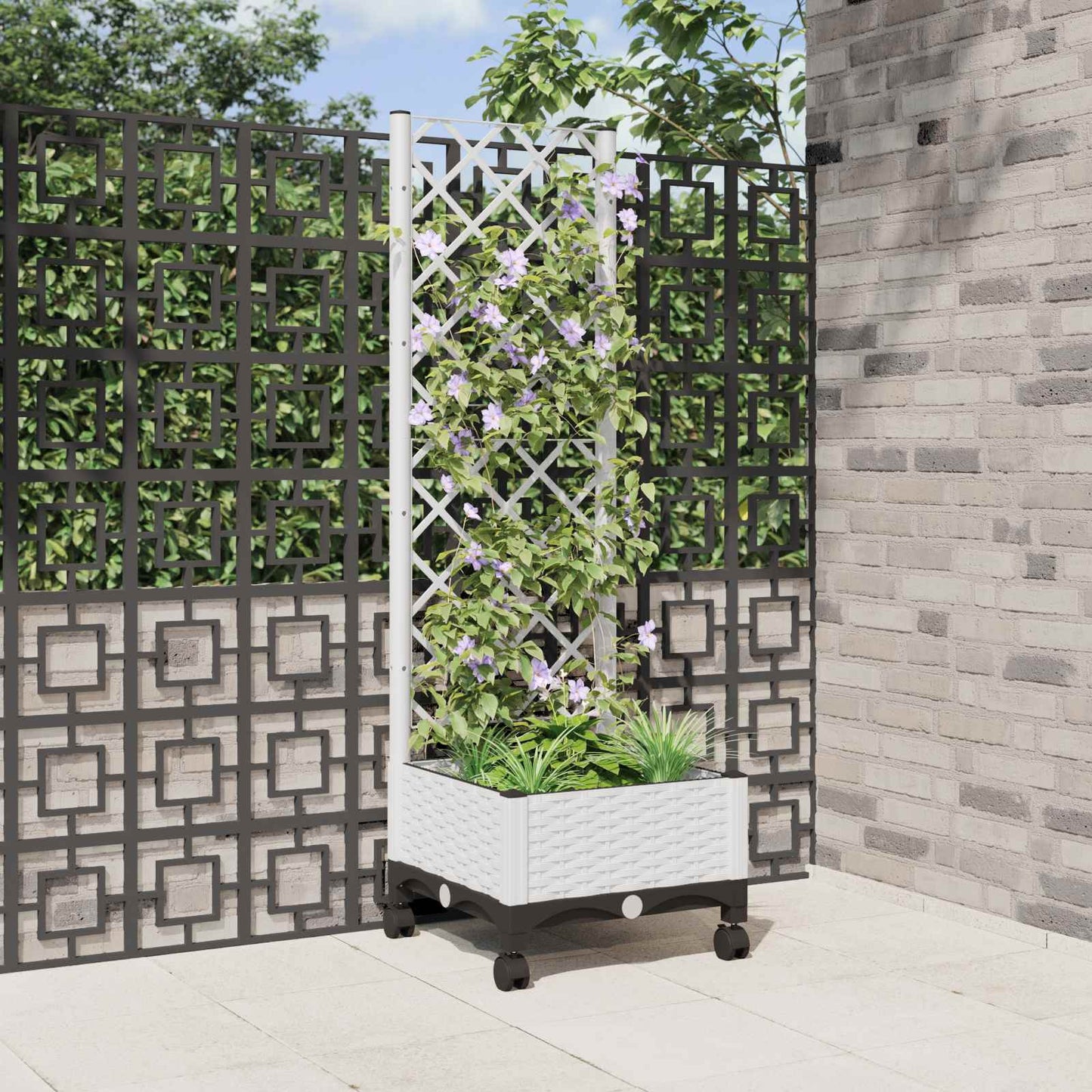 Hageplanter med espalier og hjul Hvit 40 x 40 x 131,5 cm PP