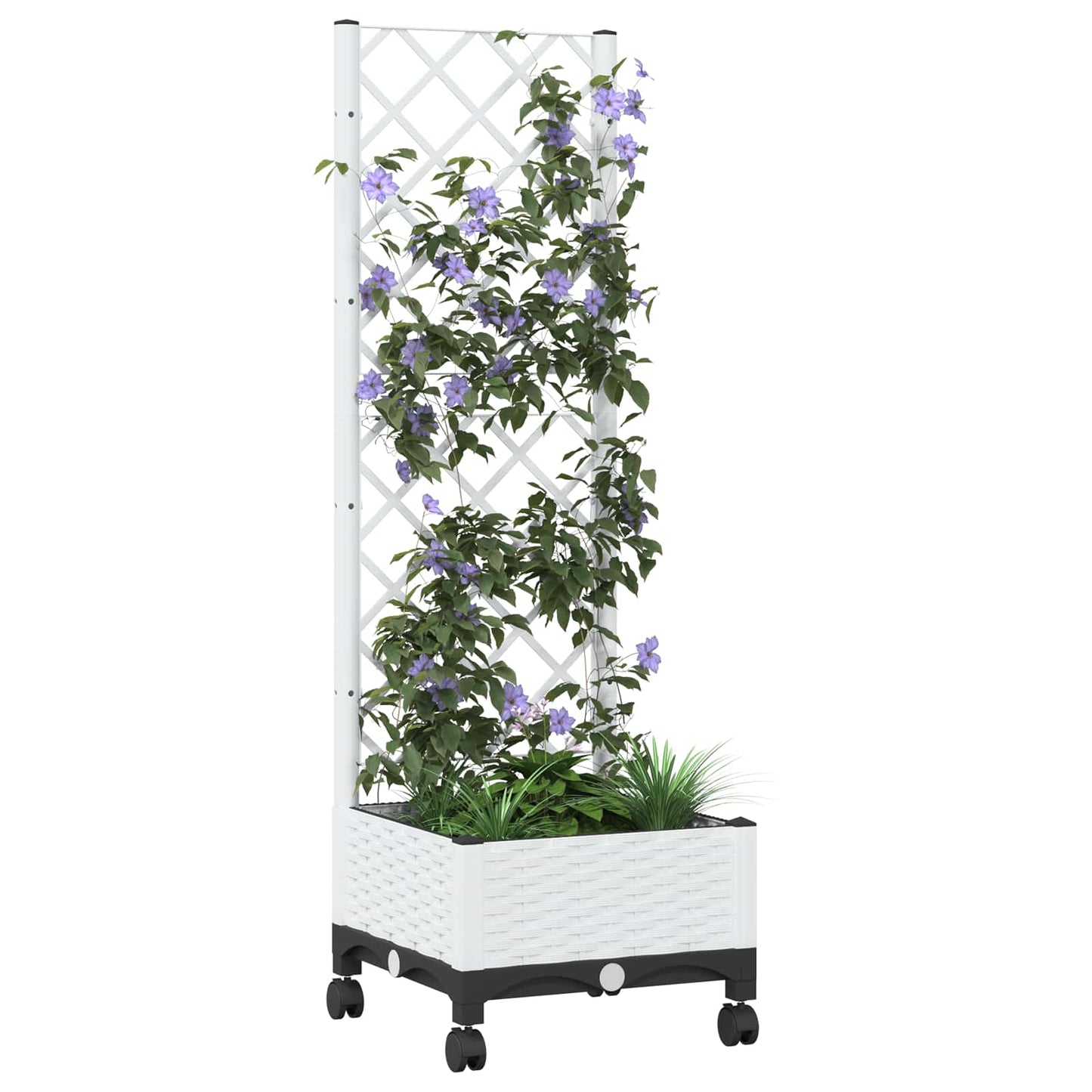 Hageplanter med espalier og hjul Hvit 40 x 40 x 131,5 cm PP