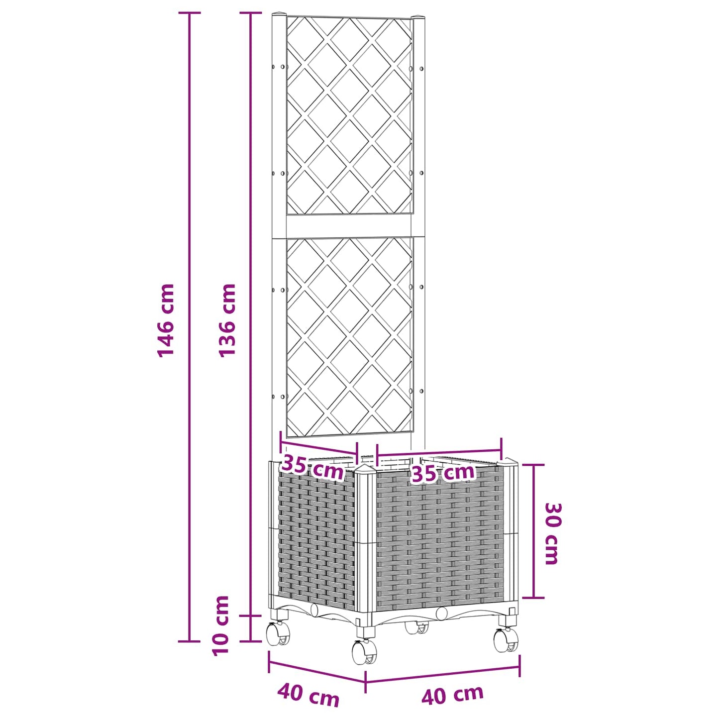 Hageplanter med espalier og hjul Blågrå 40 x 40 x 146 cm PP