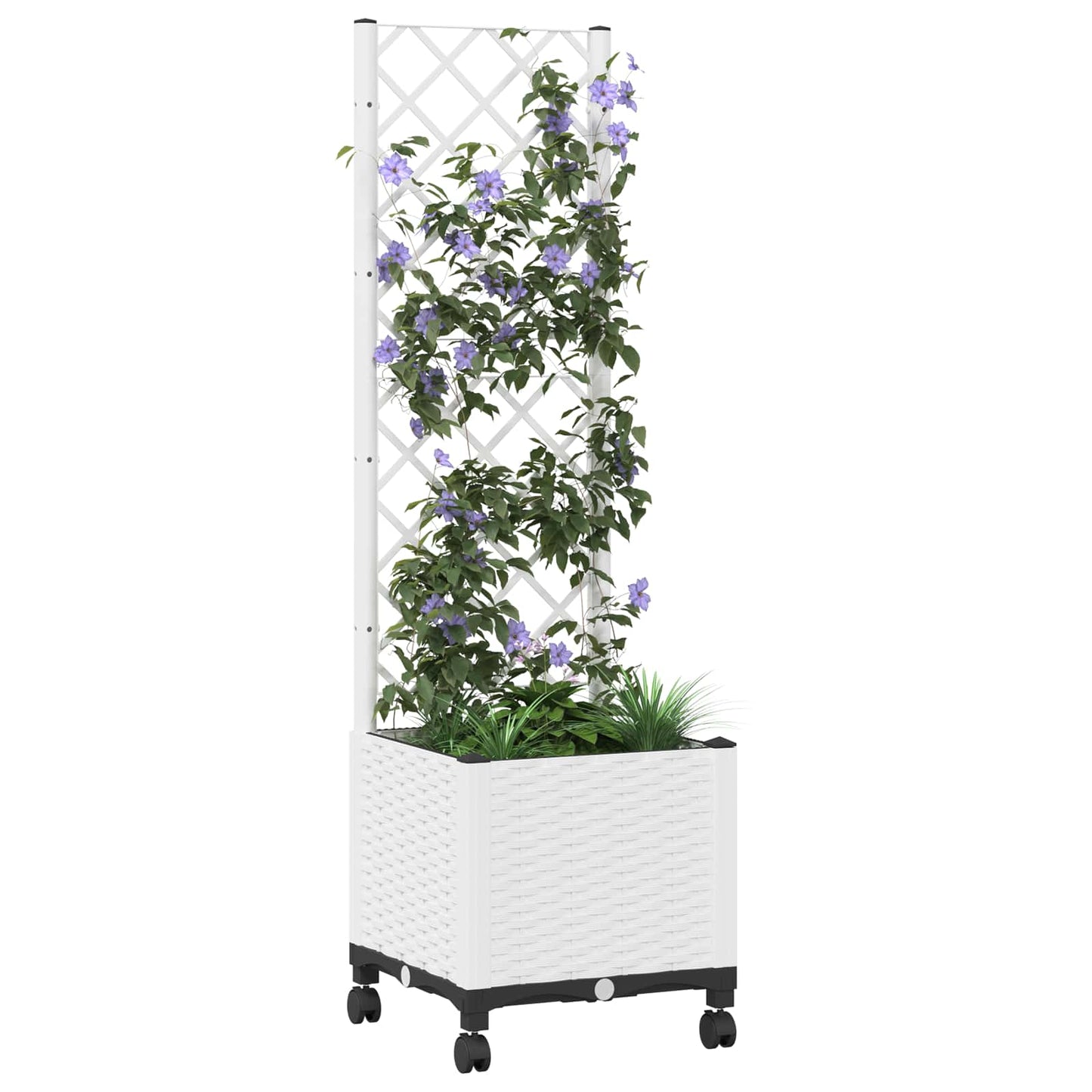 Hageplanter med espalier og hjul Hvit 40 x 40 x 146 cm PP