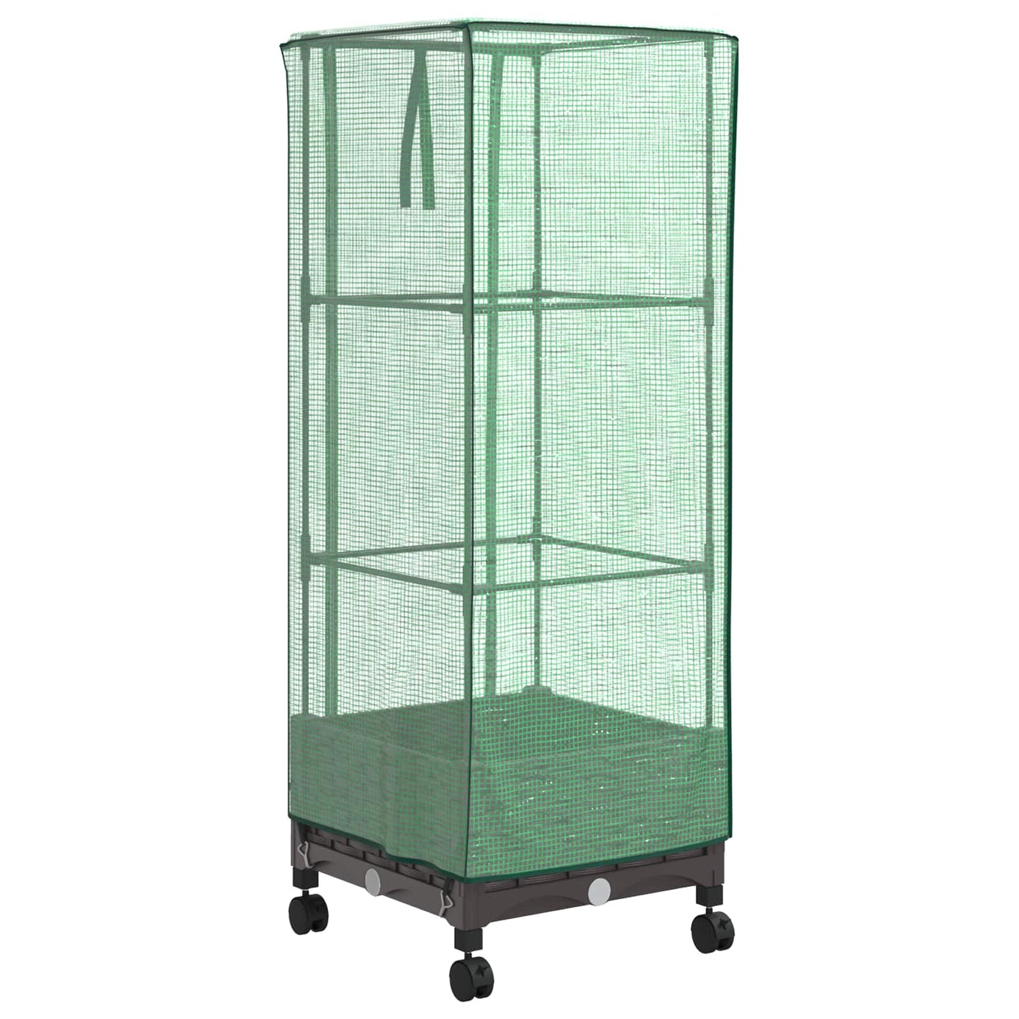Hageplantekasse med drivhusdeksel og hjul Brun 40 x 40 x 129 cm
