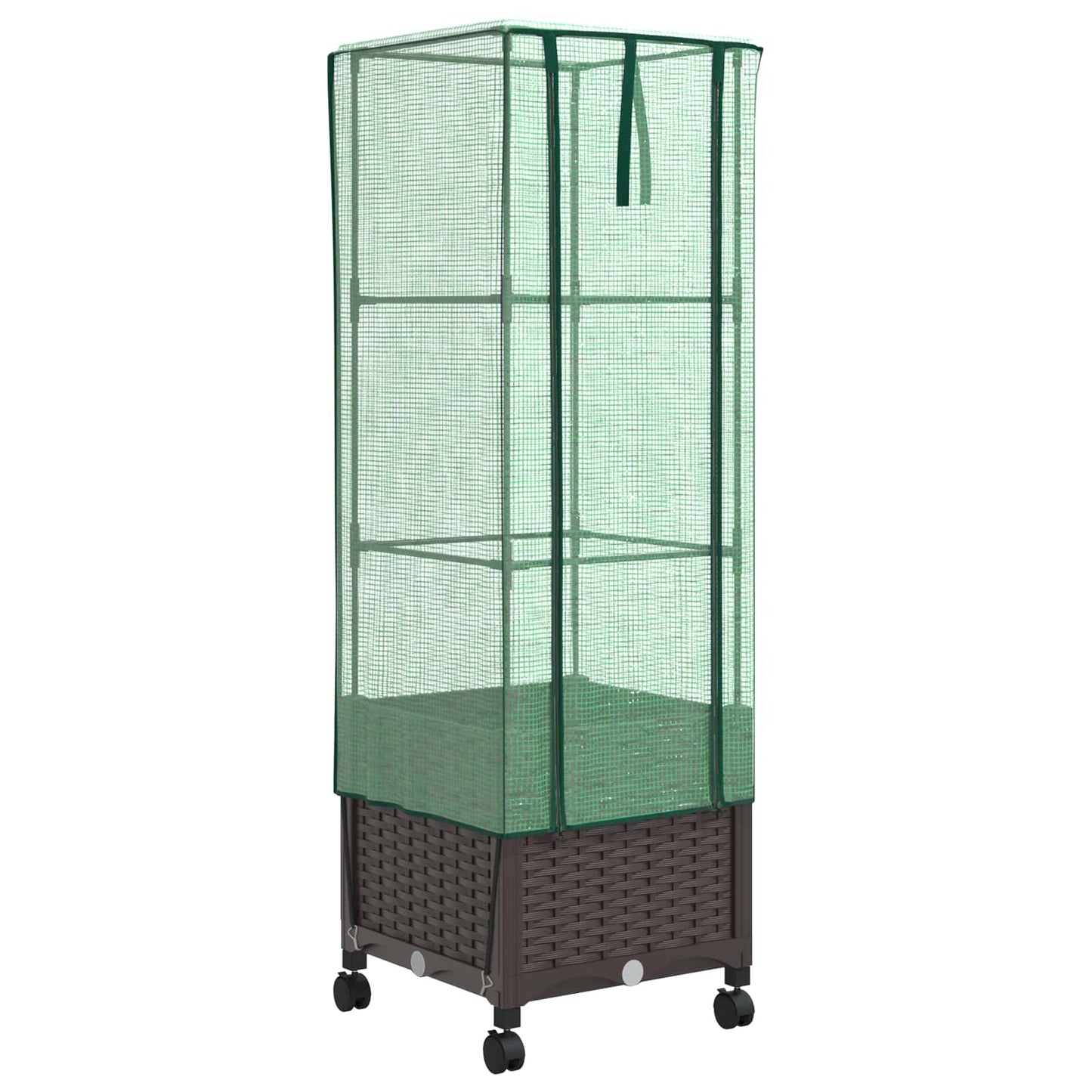 Hageplantekasse med drivhusdeksel og hjul Brun 40 x 40 x 145 cm