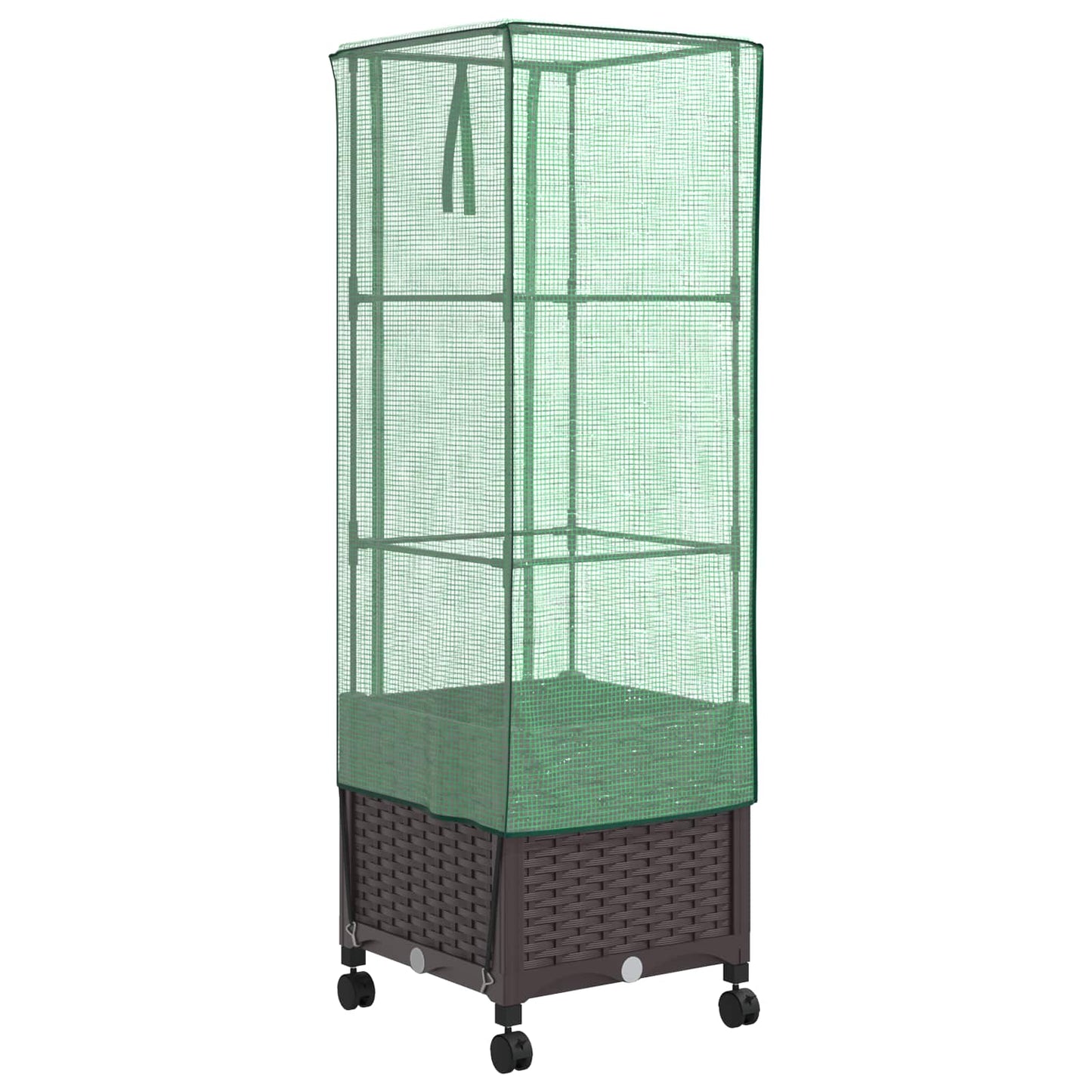 Hageplantekasse med drivhusdeksel og hjul Brun 40 x 40 x 145 cm