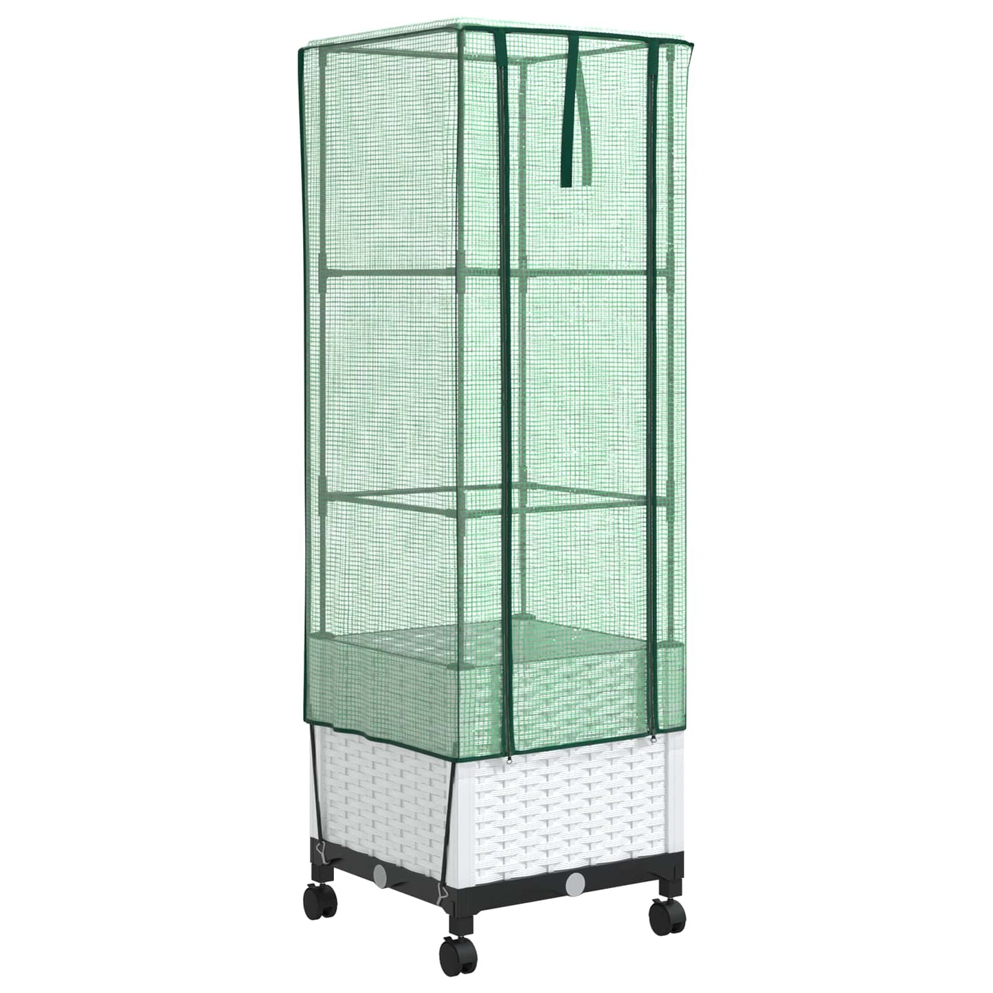 Hageplantekasse med drivhusdeksel og hjul Hvit 40 x 40 x 145 cm