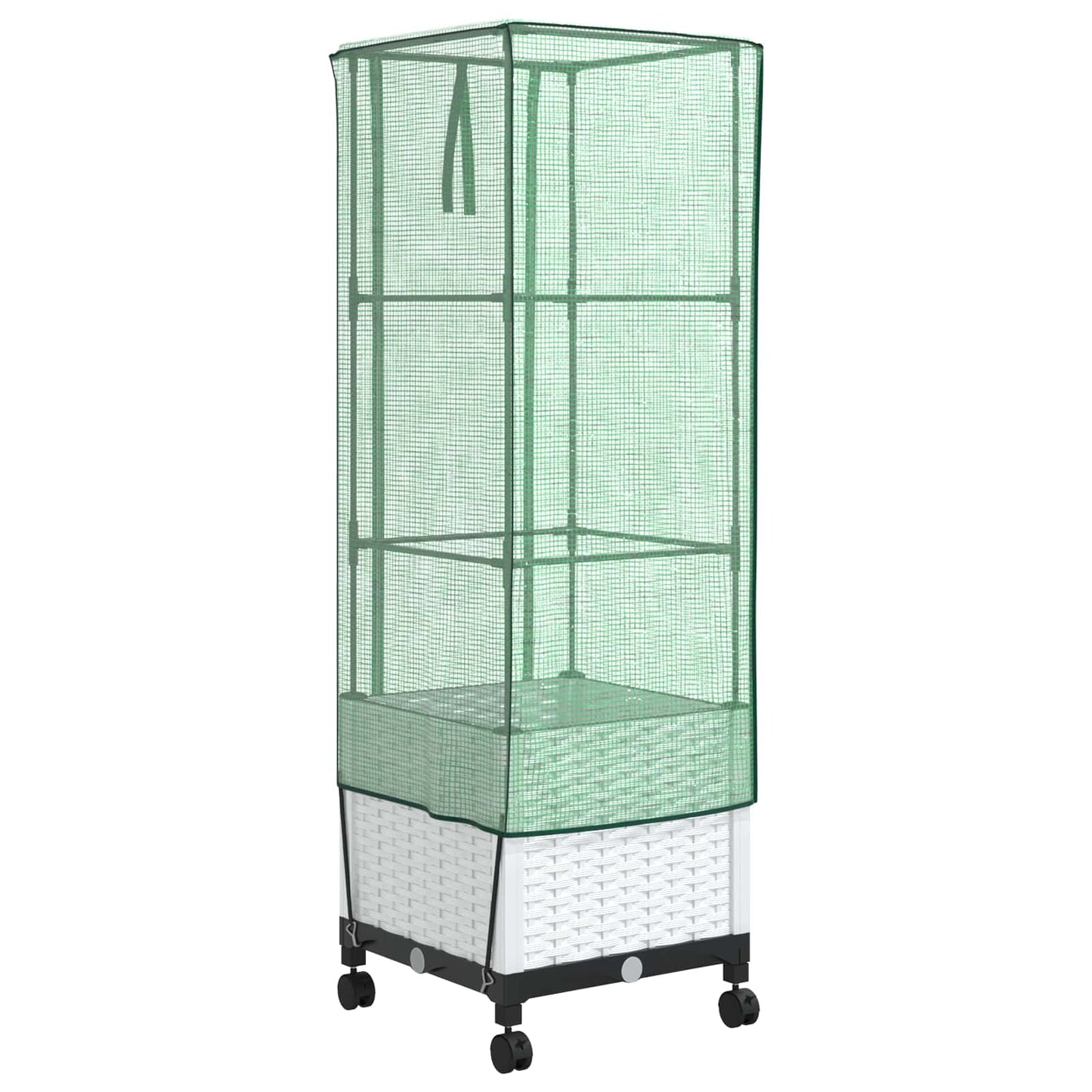 Hageplantekasse med drivhusdeksel og hjul Hvit 40 x 40 x 145 cm