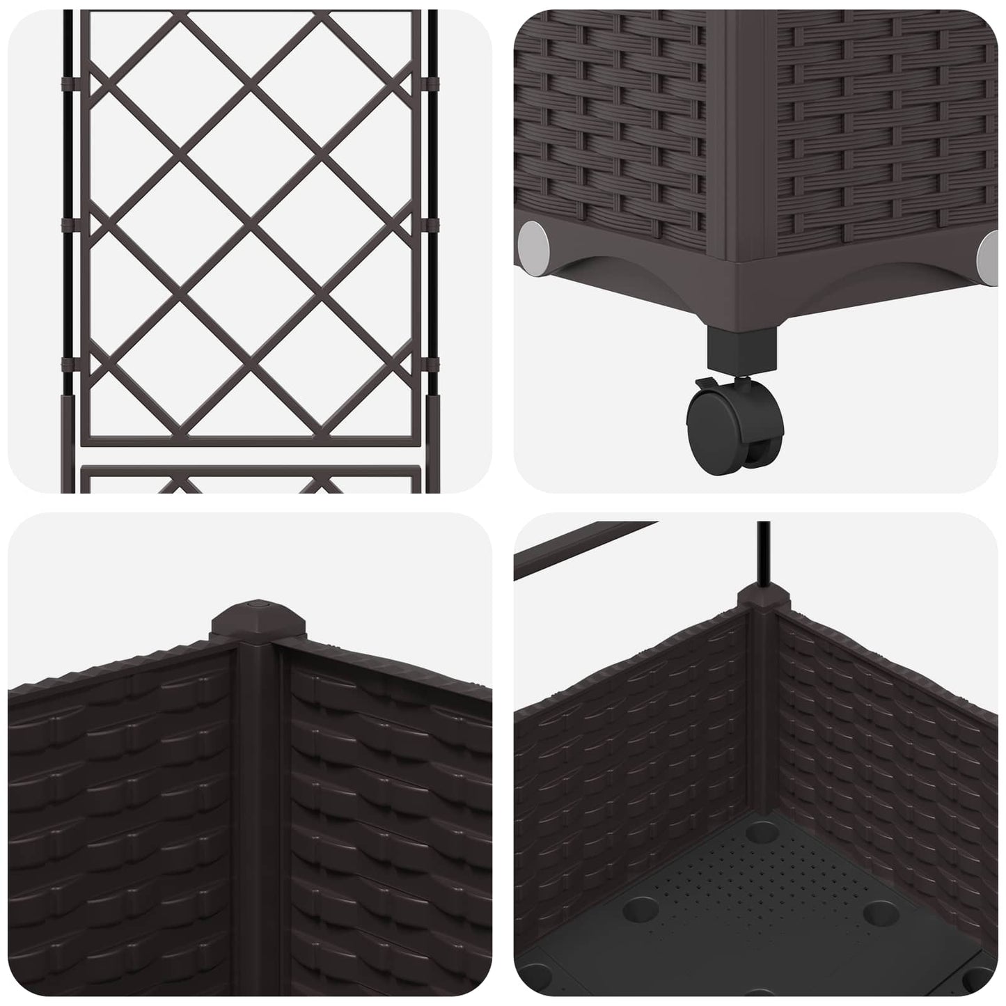 Hageplanter med espalier og hjul Brun 40 x 40 x 131,5 cm PP