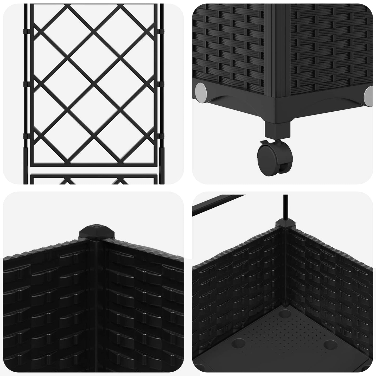 Hageplanter med espalier og hjul Svart 40 x 40 x 131,5 cm PP