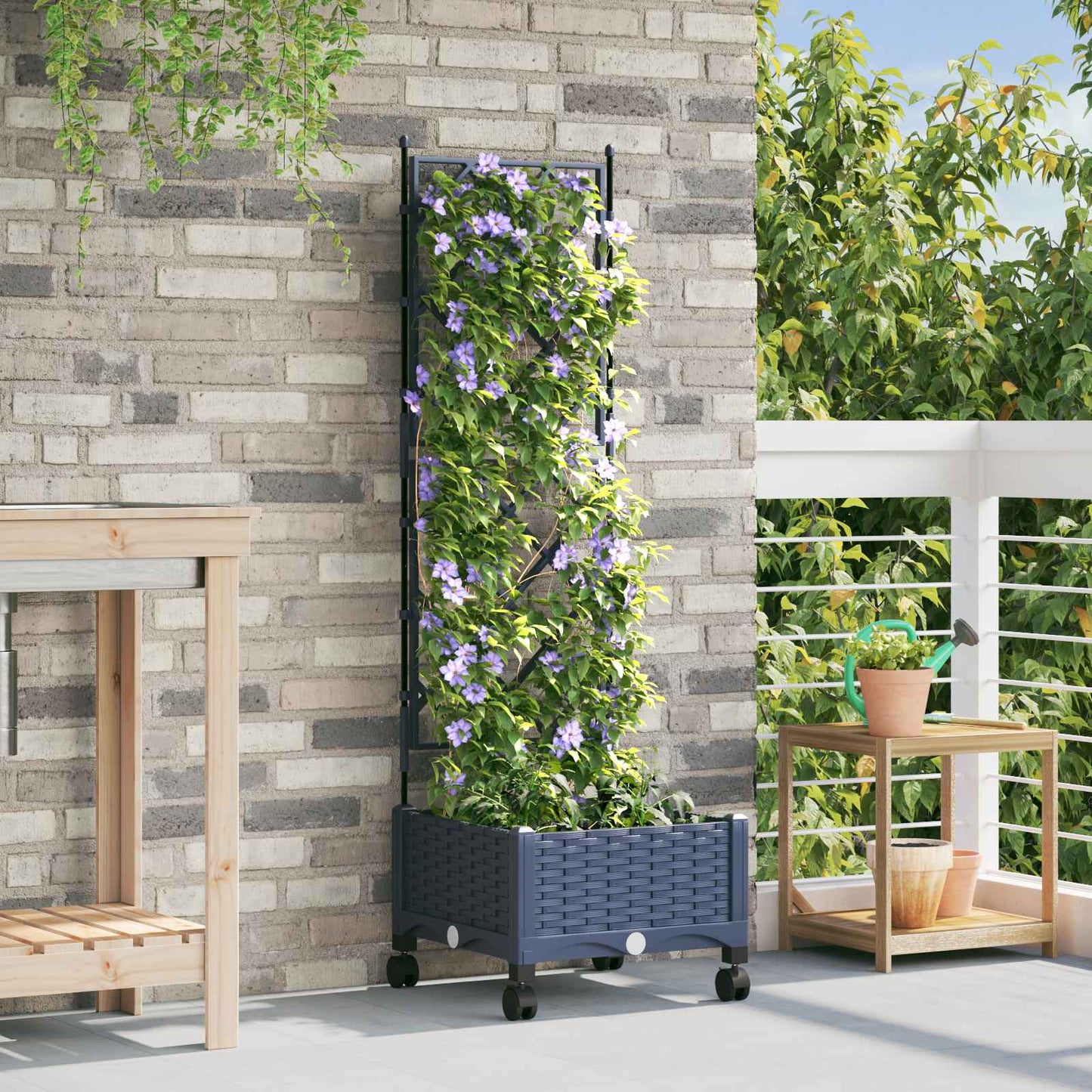 Hageplanter med espalier og hjul Grå 40 x 40 x 131,5 cm PP