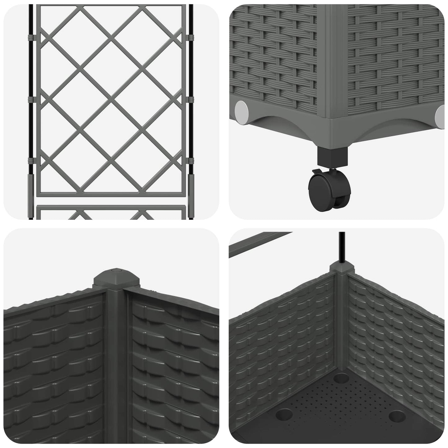 Hageplanter med espalier og hjul Lysegrå 40 x 40 x 131,5 cm PP