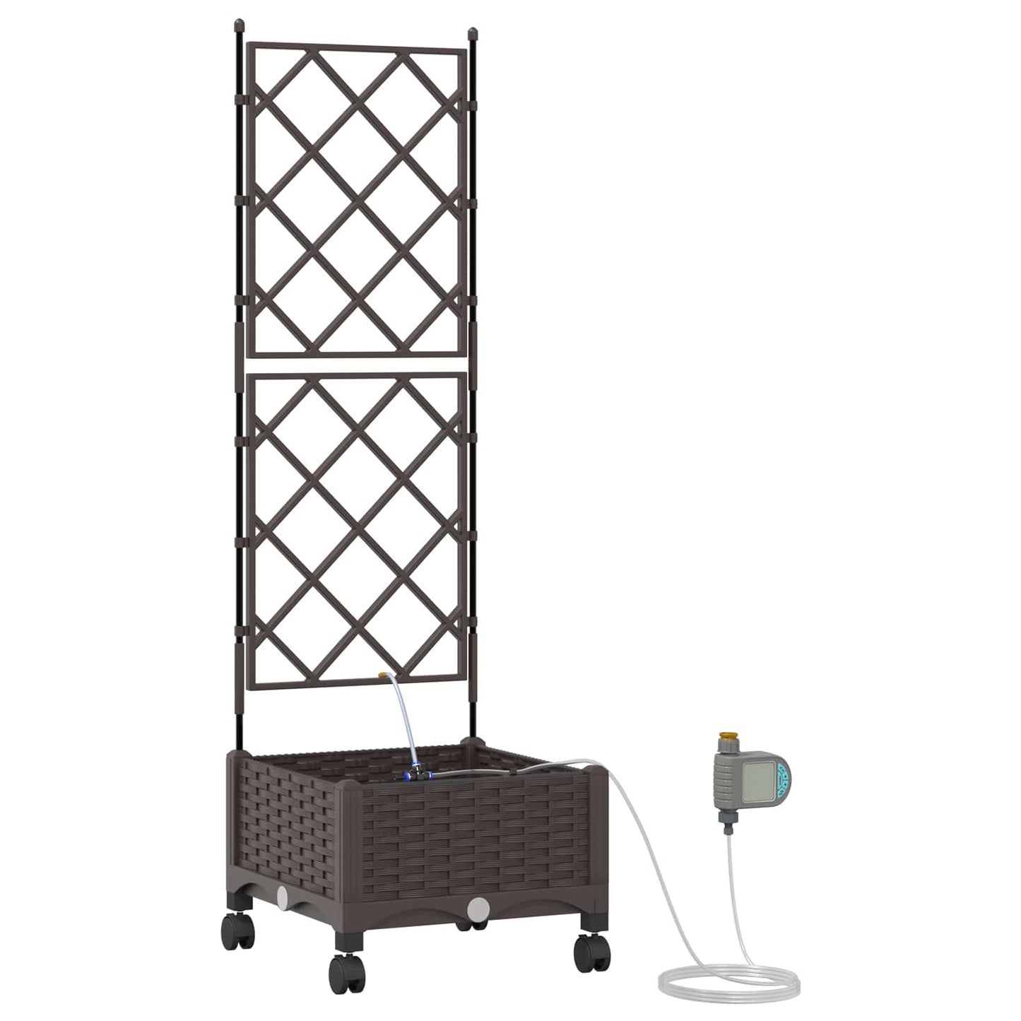 Hageplantekasse med vanning og hjul Brun 40 x 40 x 132 cm PP