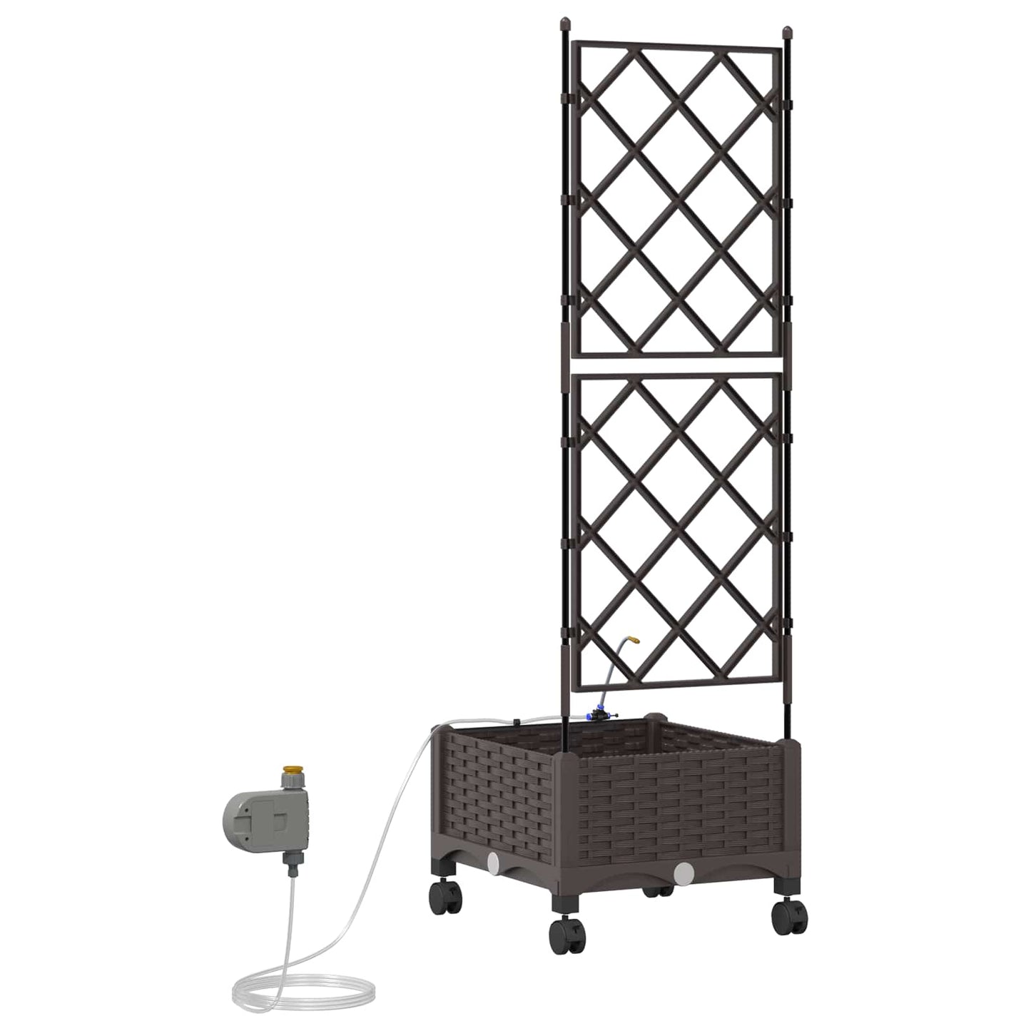 Hageplantekasse med vanning og hjul Brun 40 x 40 x 132 cm PP