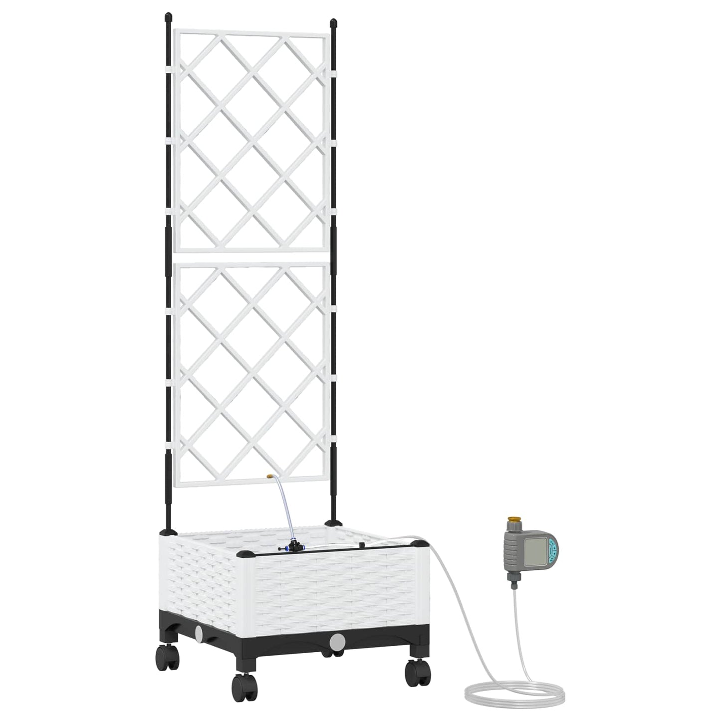 Hageplantekasse med vanning og hjul Hvit 40 x 40 x 132 cm PP