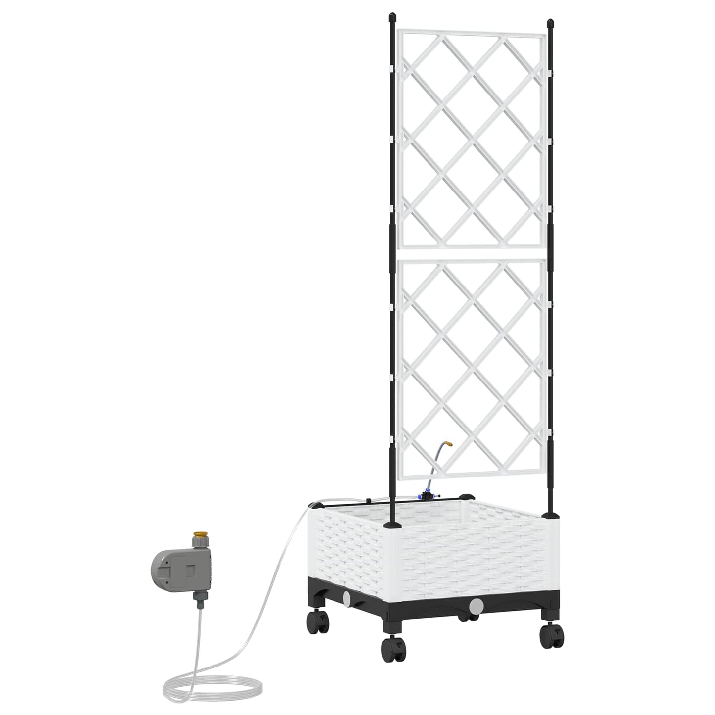 Hageplantekasse med vanning og hjul Hvit 40 x 40 x 132 cm PP