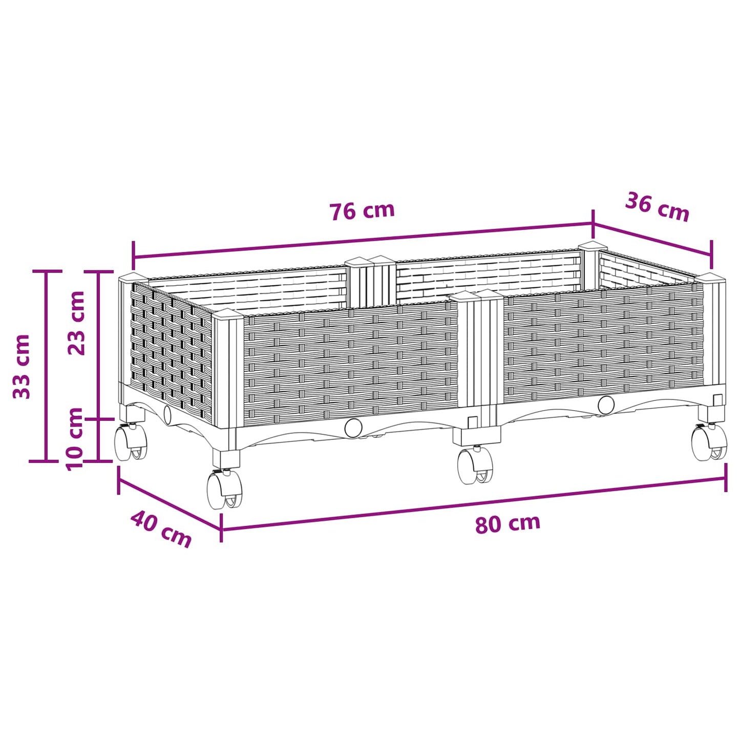 Hagekrukke med hjul Svart 80 x 40 x 29 cm PP