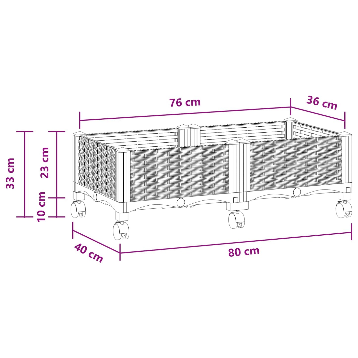 Hagekrukke med hjul Hvit 80 x 40 x 33 cm PP