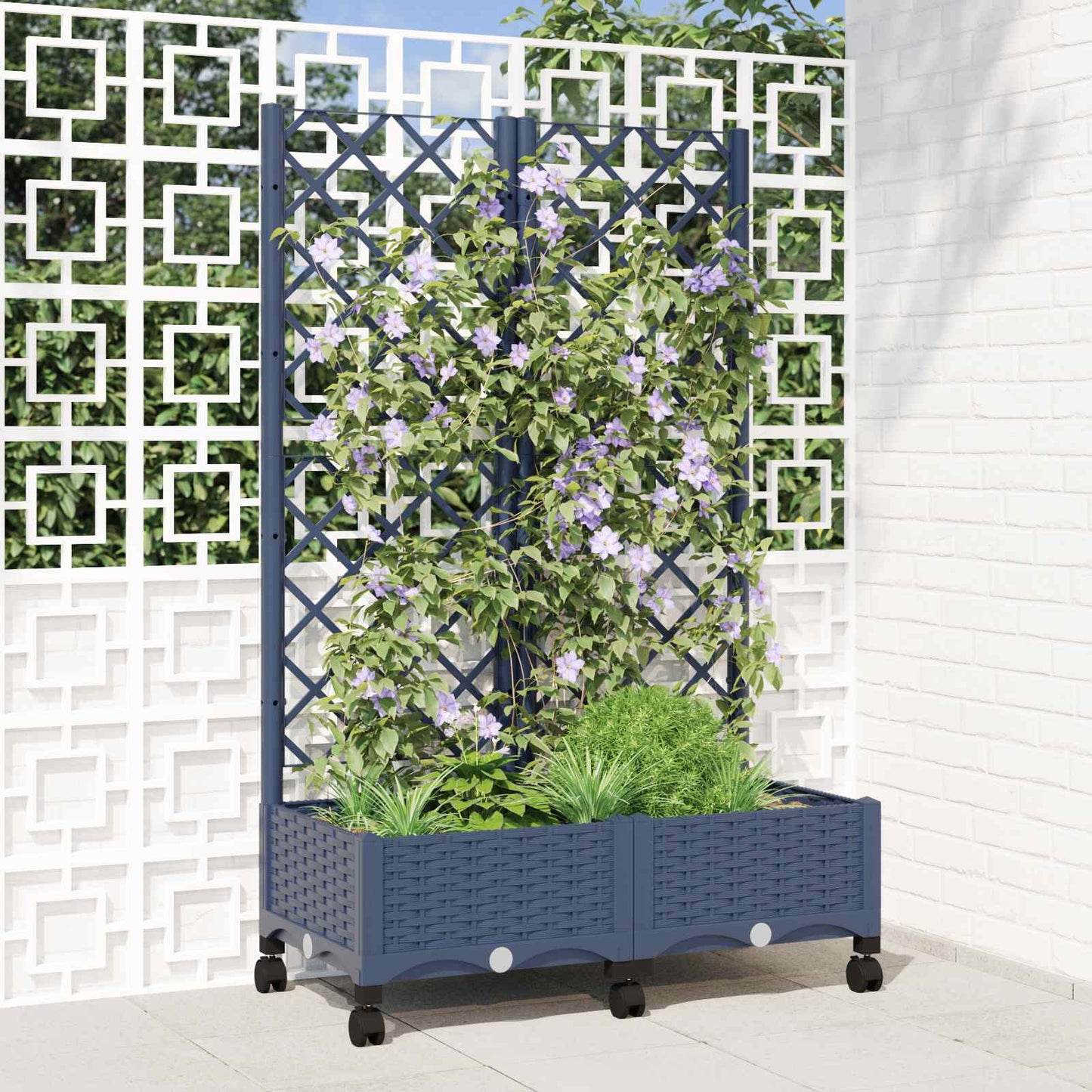Hageplanter med espalier og hjul Blågrå 80 x 40 x 131,5 cm PP