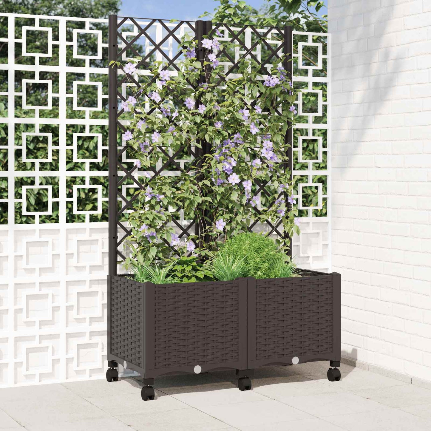 Hageplanter med espalier og hjul Brun 80 x 40 x 146 cm PP