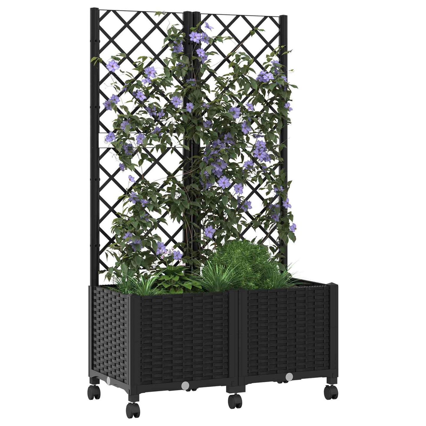 Hageplanter med espalier og hjul Svart 80 x 40 x 146 cm PP