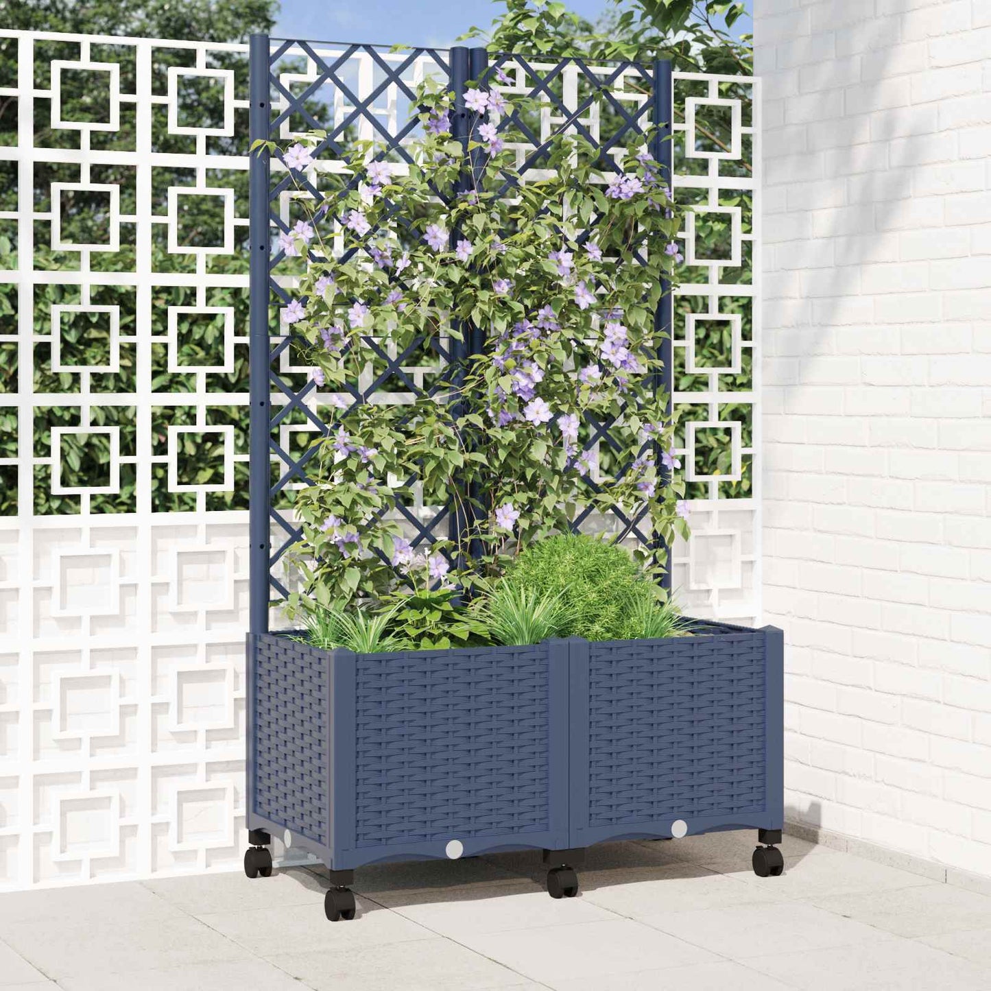 Hageplanter med espalier og hjul Blågrå 80 x 40 x 146 cm PP