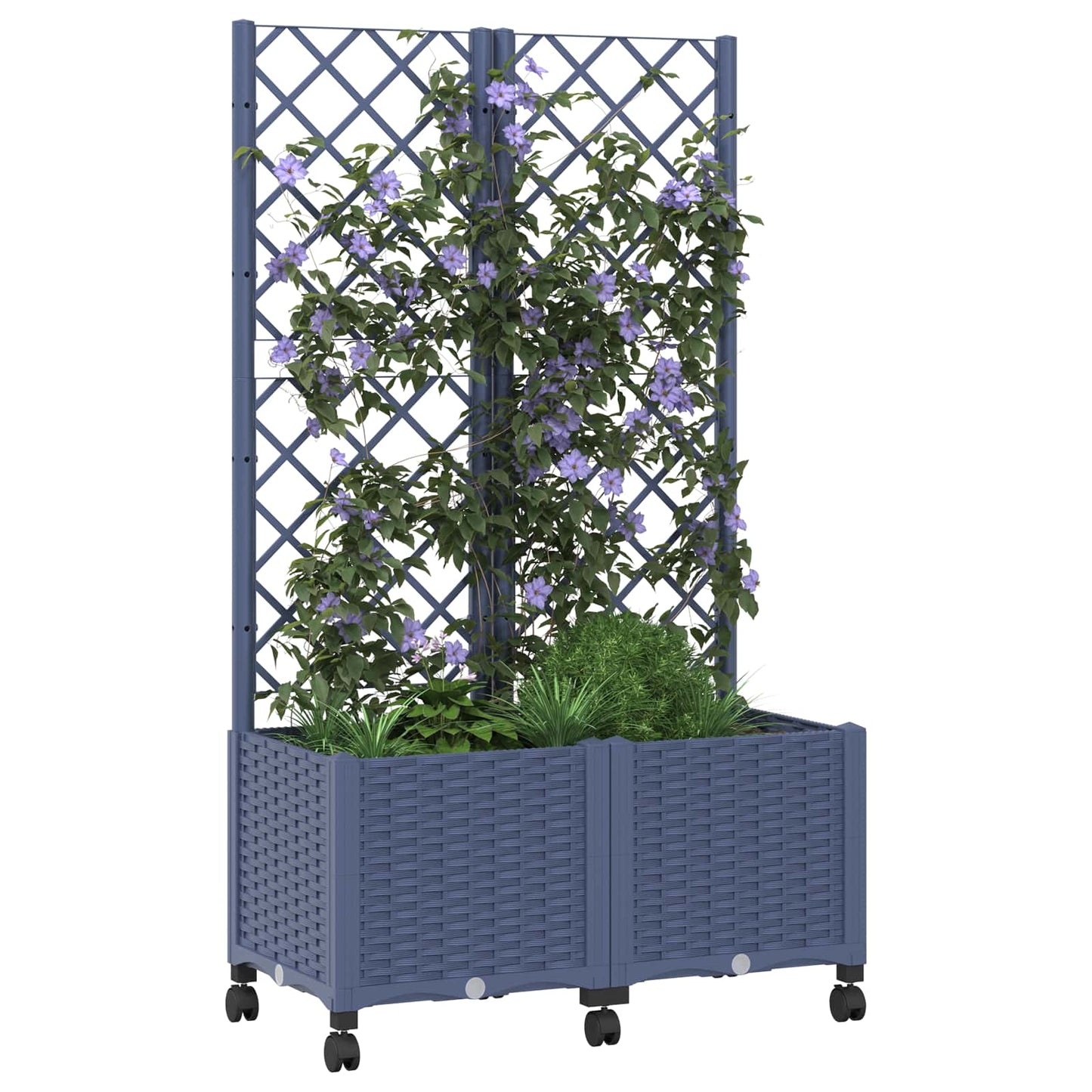 Hageplanter med espalier og hjul Blågrå 80 x 40 x 146 cm PP