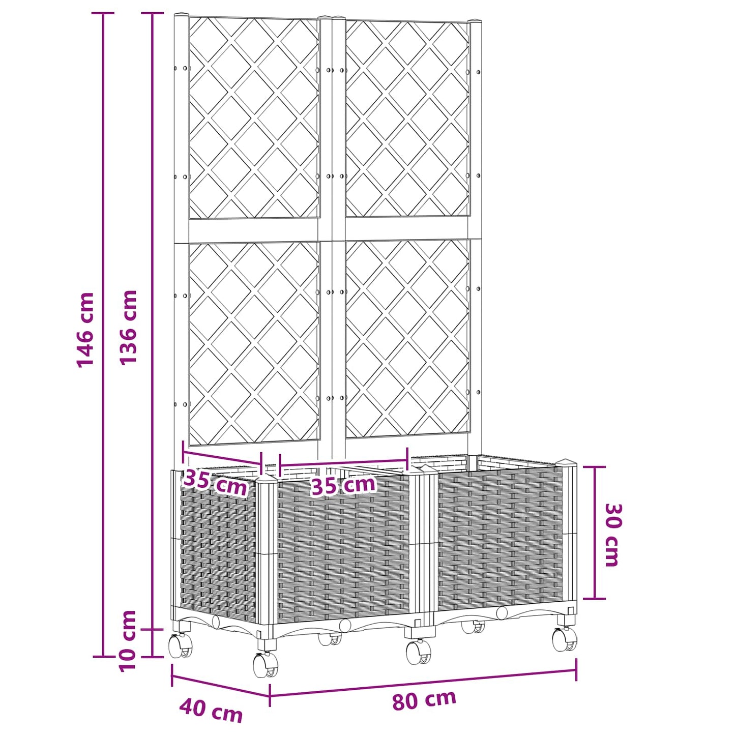 Hageplanter med espalier og hjul Blågrå 80 x 40 x 146 cm PP
