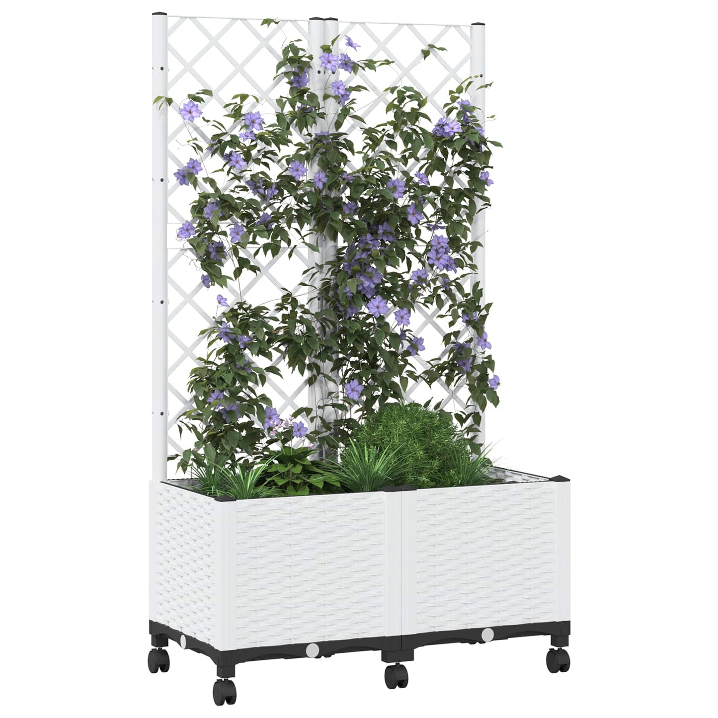 Hageplanter med espalier og hjul Hvit 80 x 40 x 146 cm PP