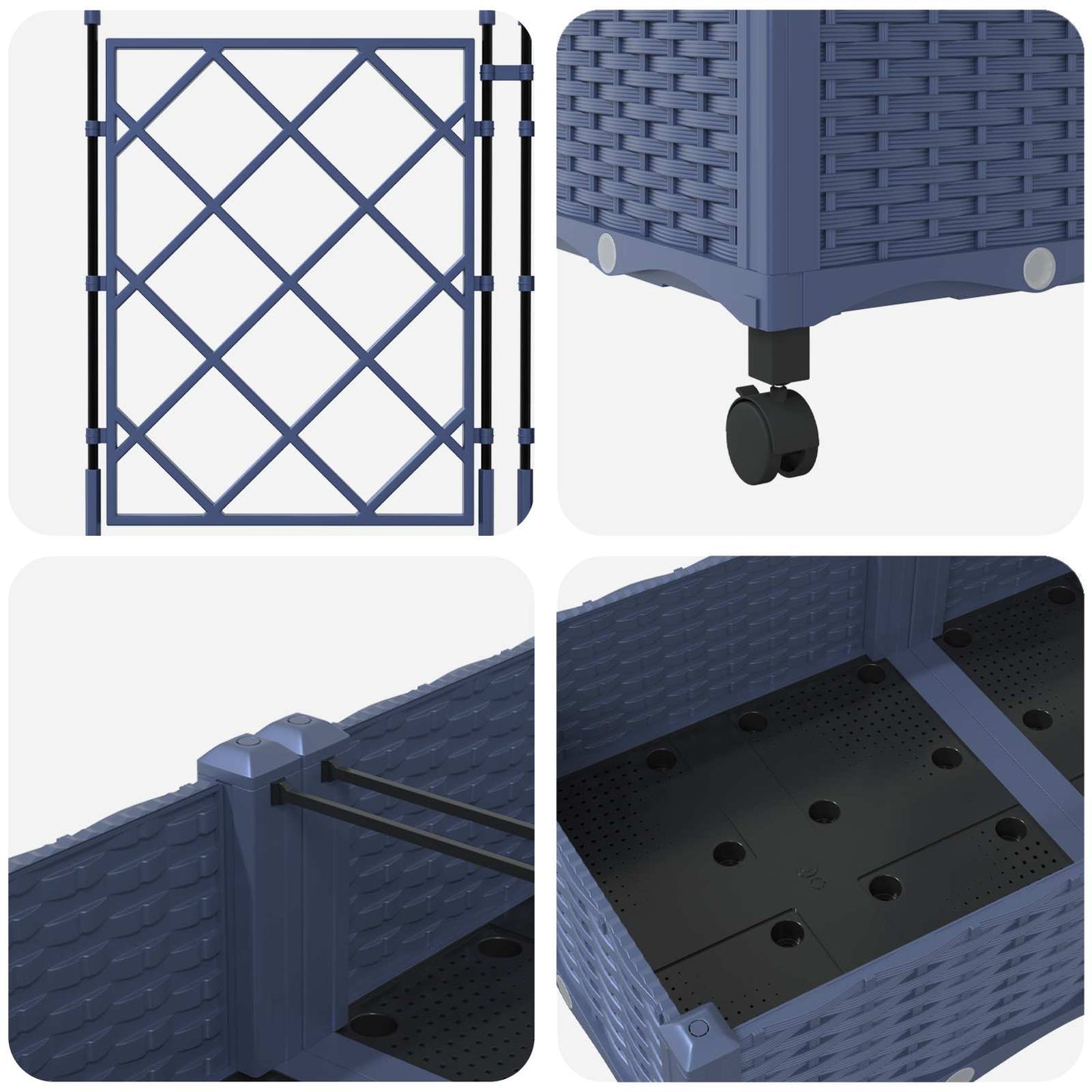 Hageplanter med espalier og hjul 2 stk. Grå 80 x 40 x 131,5 cm