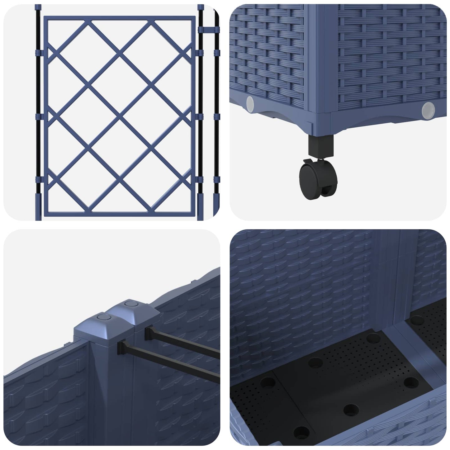 Hageplanter med espalier og hjul 2 stk. Grå 80 x 40 x 149 cm PP
