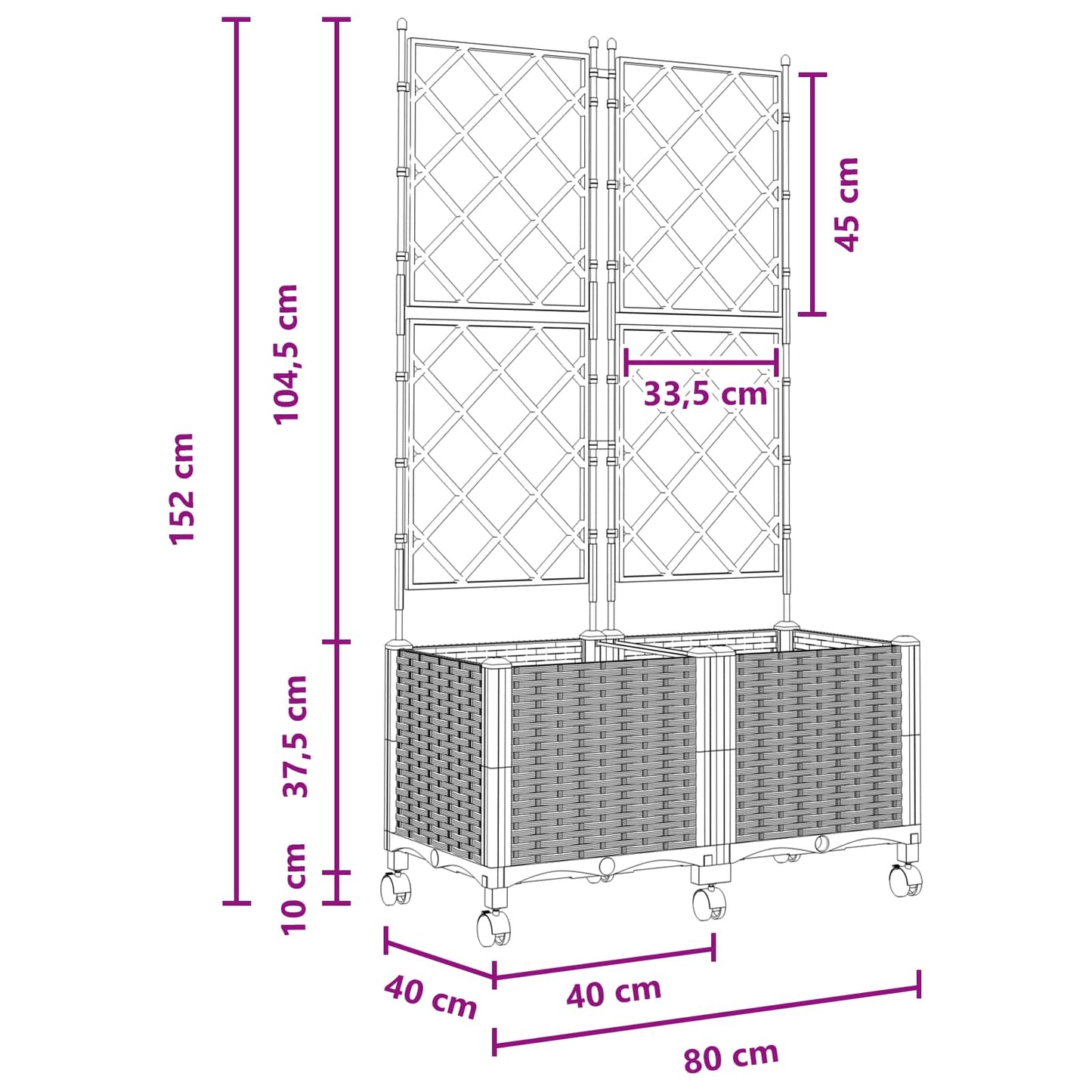 Hageplanter med espalier og hjul 2 stk. Grå 80 x 40 x 149 cm PP