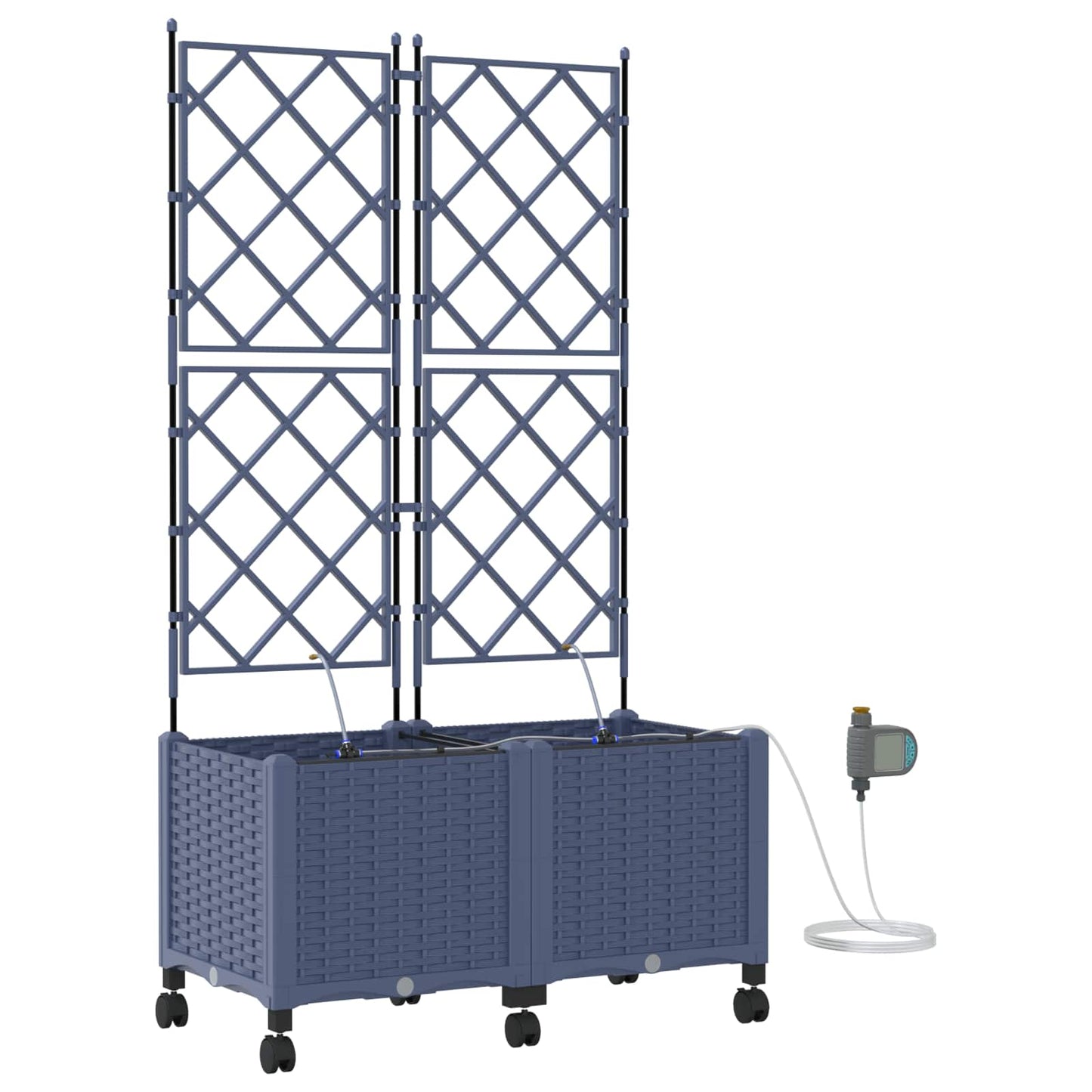 Hageplantekasse med vanning og hjul 2 stk. Grå 80 x 40 x 148 cm