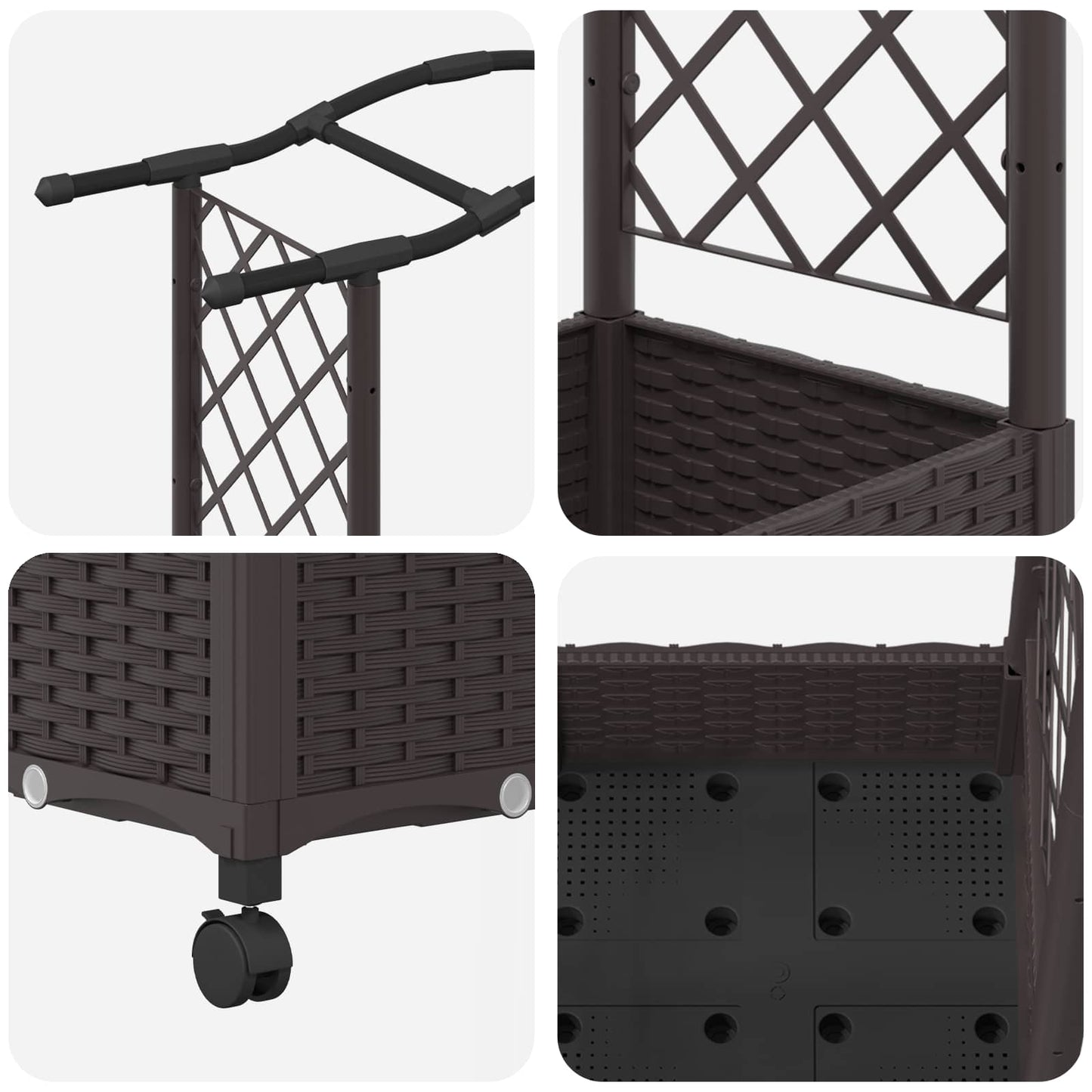 Hevet Bed med Trellis og Tak Brun 124 x 40 x 129 cm PP