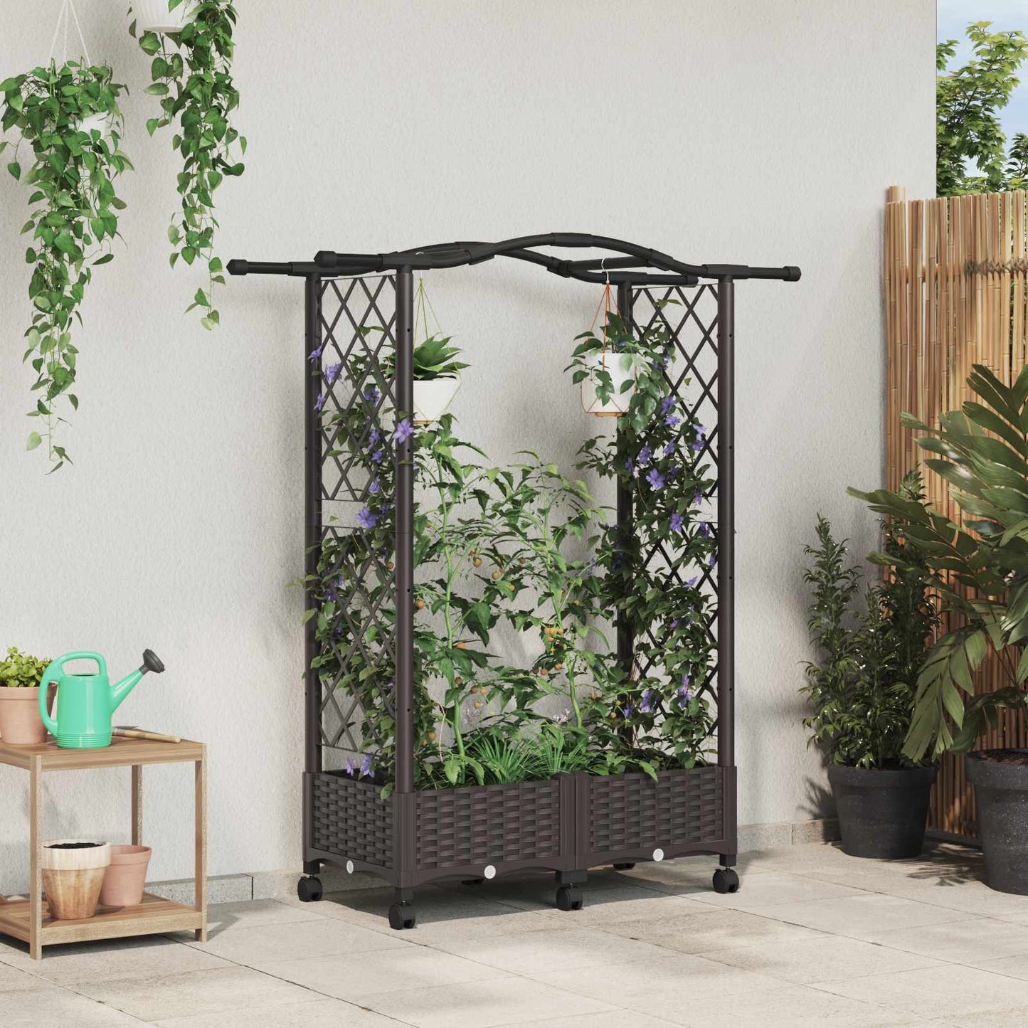 Hevet Bed med Trellis og Tak Brun 124 x 40 x 129 cm PP
