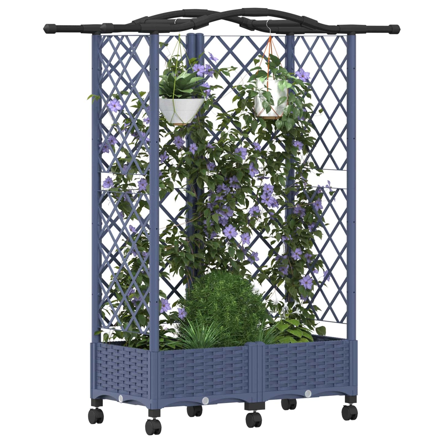 Hevet Bed med Trellis og Tak Grå 124 x 40 x 129 cm PP