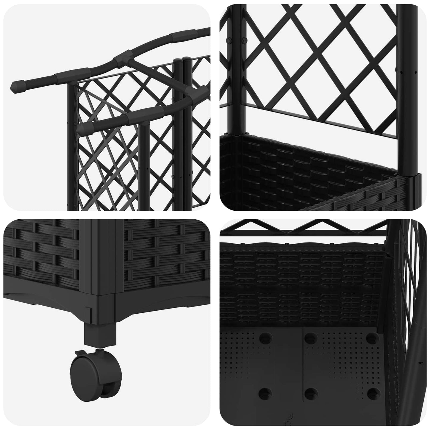 Hevet Bed med Trellis og Tak Svart 122 x 40 x 144 cm PP