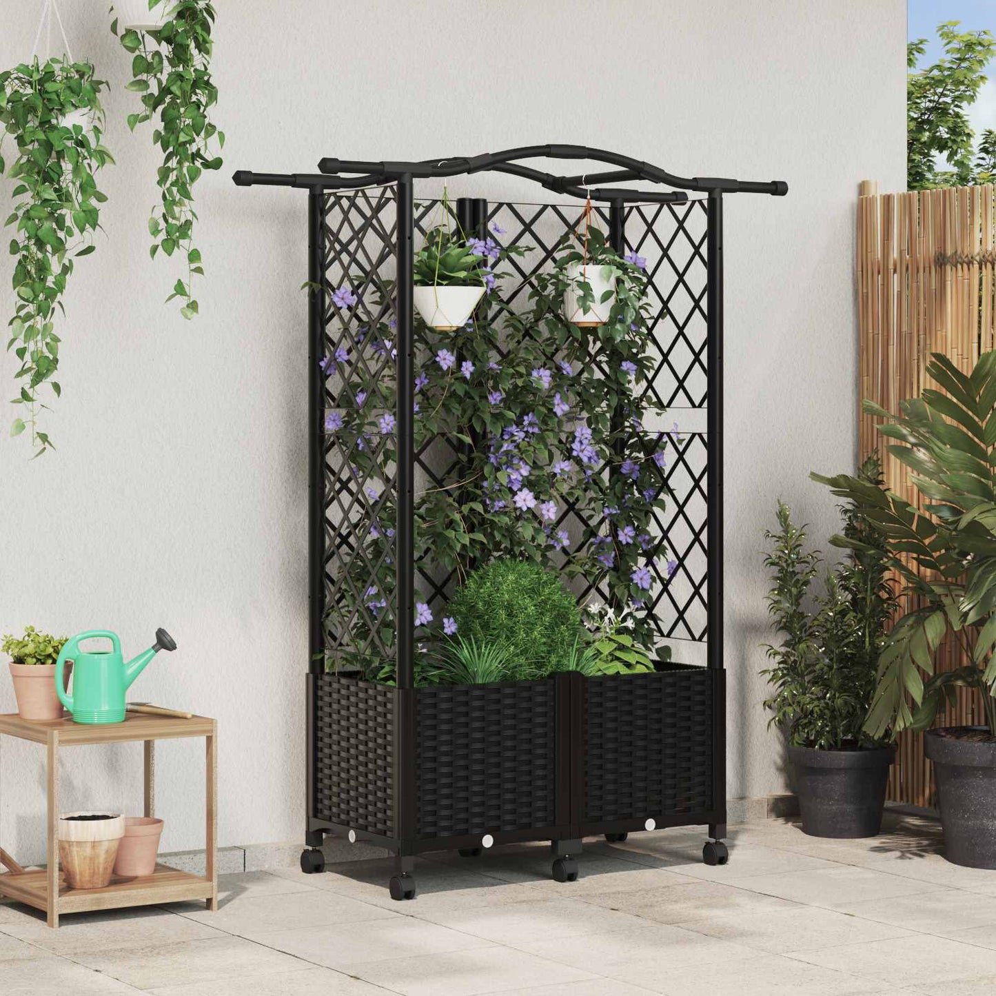 Hevet Bed med Trellis og Tak Svart 122 x 40 x 144 cm PP