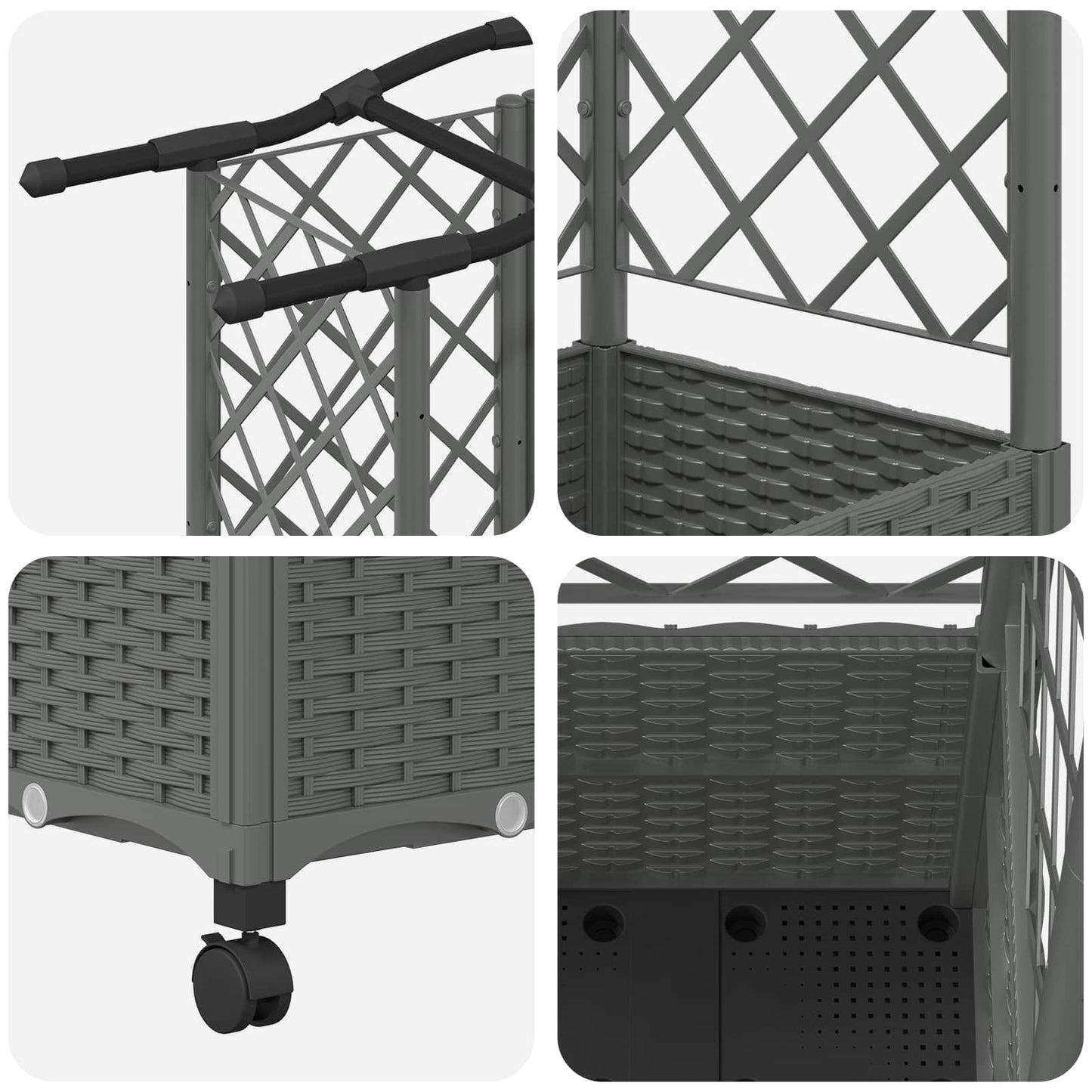 Hevet Bed med Trellis og Tak Lysegrå 122 x 40 x 144 cm PP