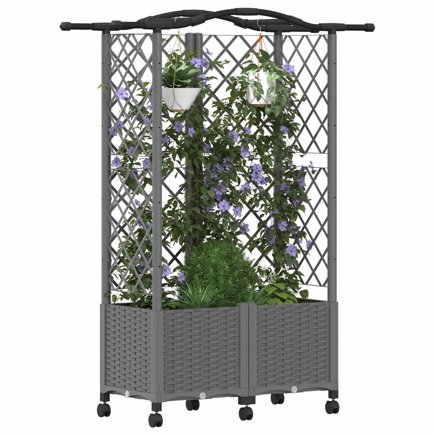 Hevet Bed med Trellis og Tak Lysegrå 122 x 40 x 144 cm PP