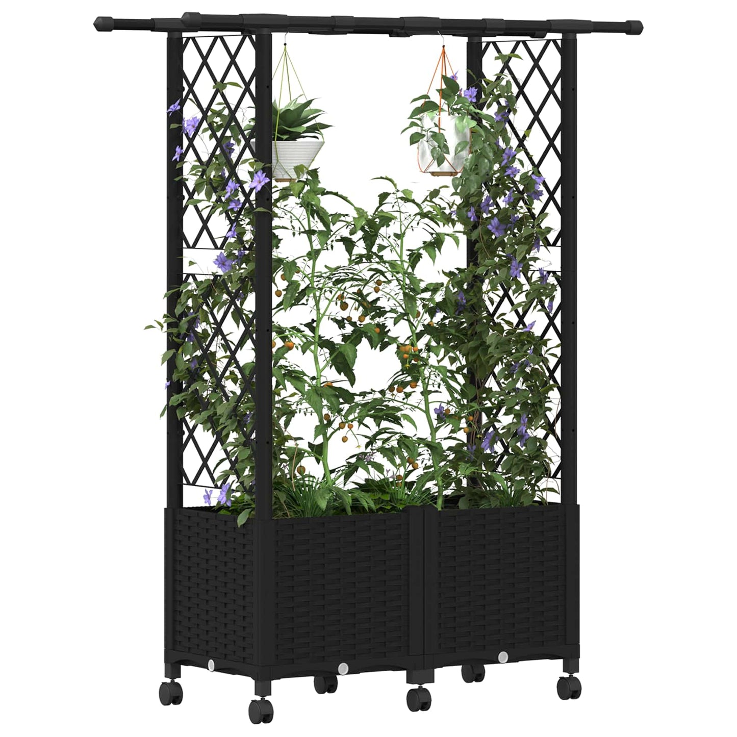 Hevet Bed med Trellis og Tak Svart 124,5 x 40 x 142 cm PP