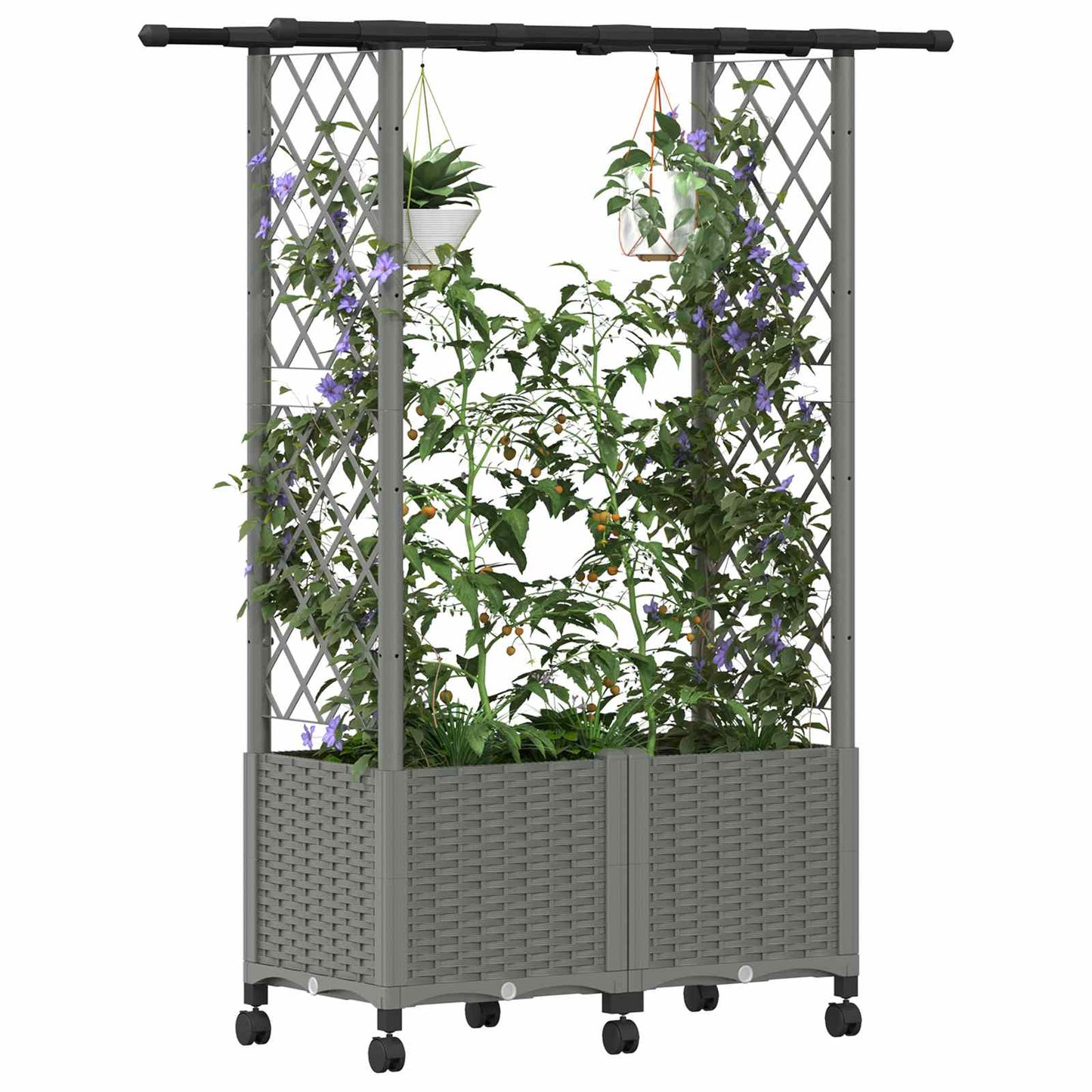 Hevet Bed med Trellis og Tak Lysegrå 124,5 x 40 x 142 cm PP